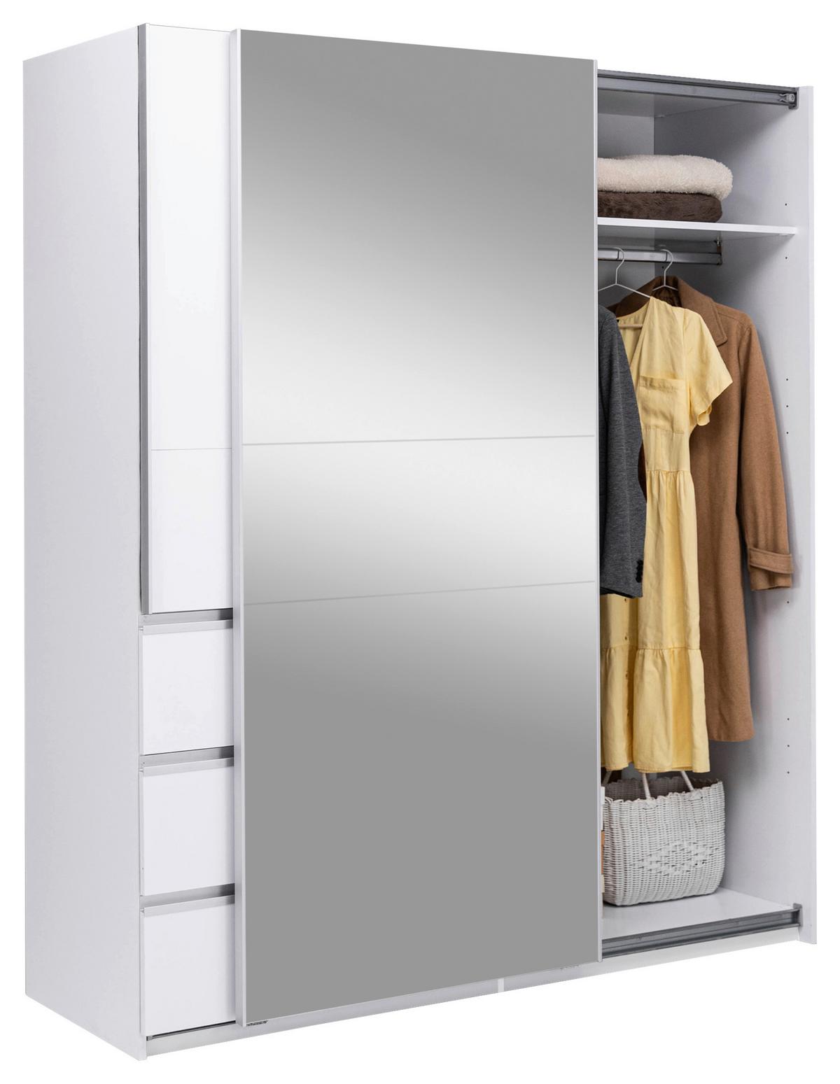 Omara Z Drsnimi Vrati Wilma, Bela - bela, Moderno, kovina/leseni material (175/210/61,5cm) - P & B