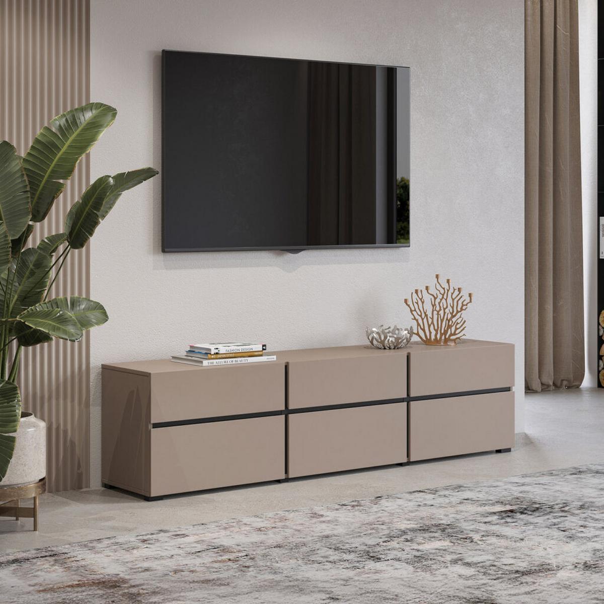 Tv Elem Cross - bézs/fekete, Modern, faalapú anyag (180/48/40cm)