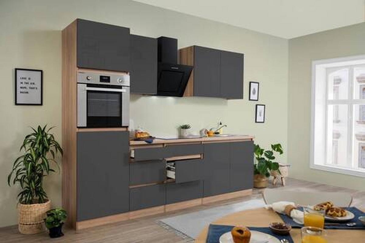 Küchenblock Premium Grau/Eiche B: ca. 270 cm - Eichefarben/Grau, MODERN, Holzwerkstoff (270cm) - Respekta