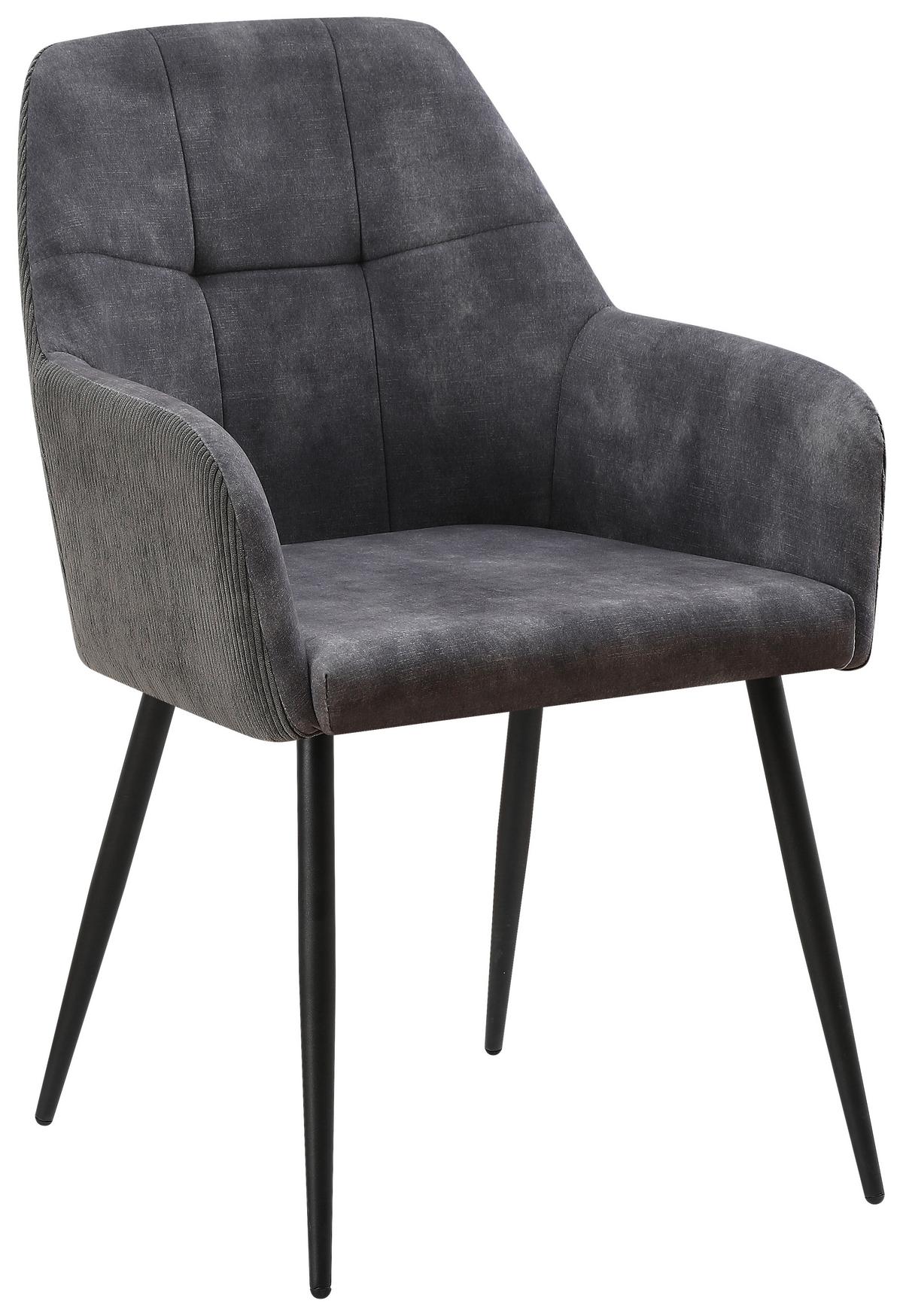 Armlehnstuhl Maja Grau - Schwarz/Grau, MODERN, Textil/Metall (56,5/87/60cm) - Based