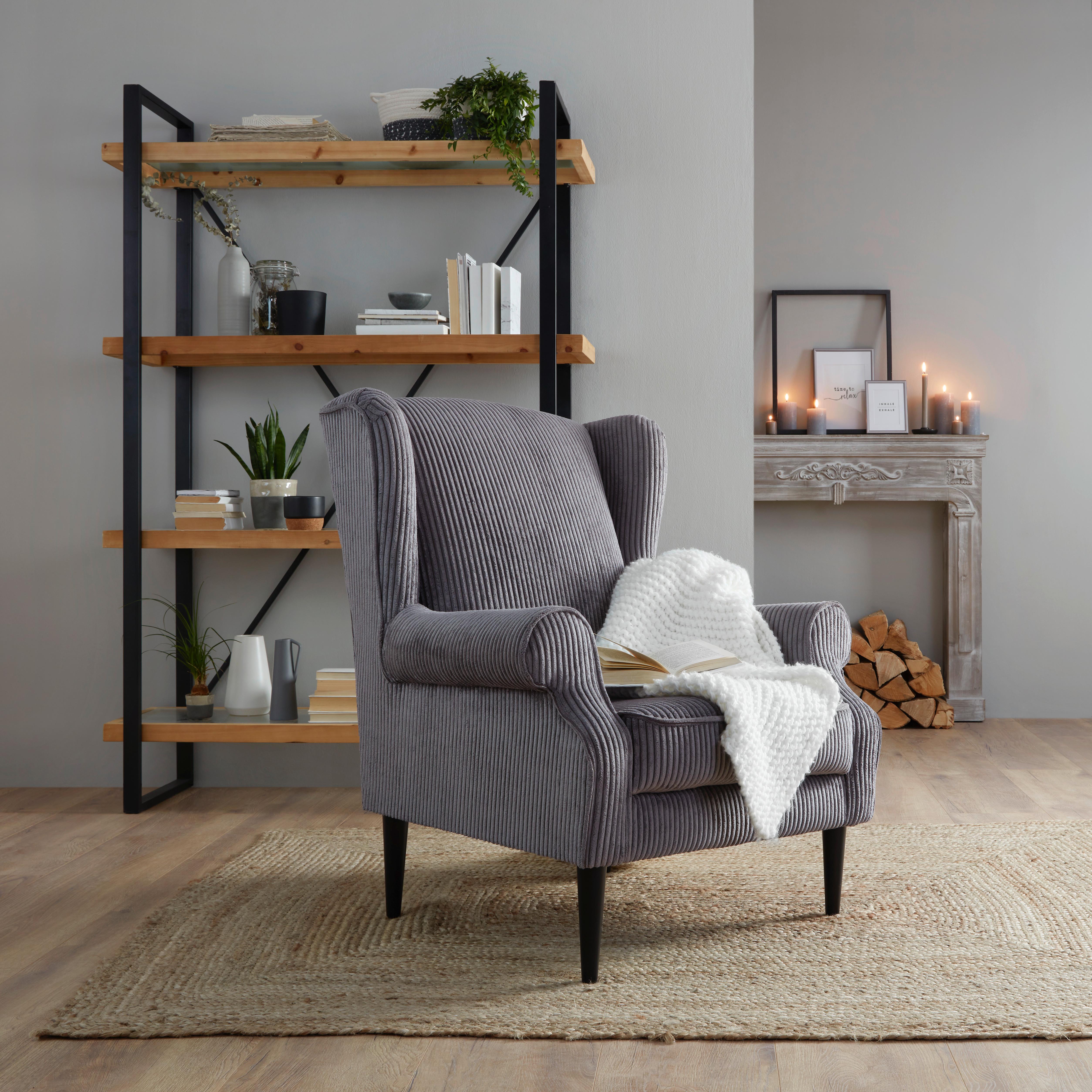 Ohrensessel Viola in Dunkelgrau - Dunkelgrau/Schwarz, Holz/Textil (82/95/85cm) - Mömax