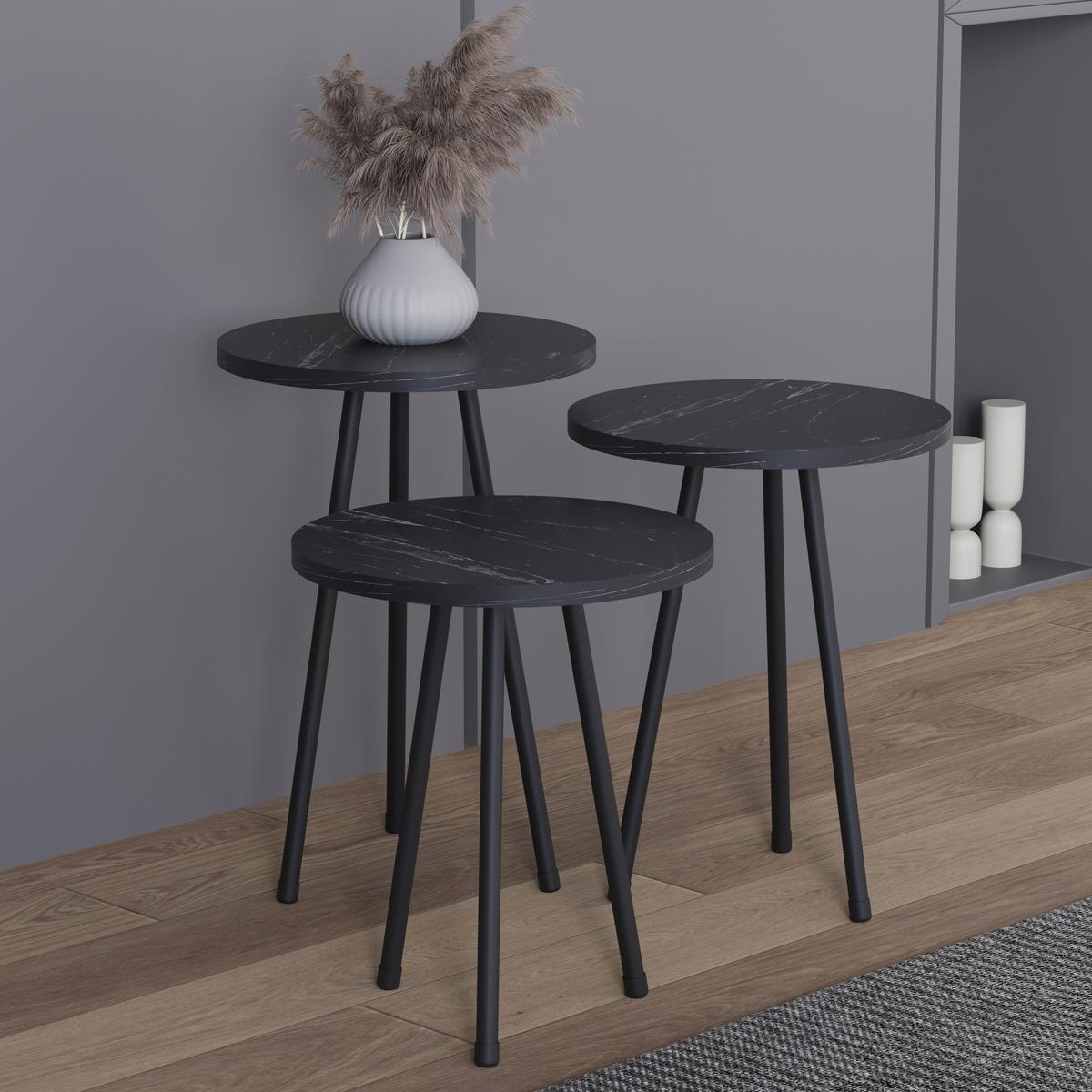 BEISTELLTISCHSET MIROLA - Schwarz, Design, Holzwerkstoff (35cm) - MID.YOU