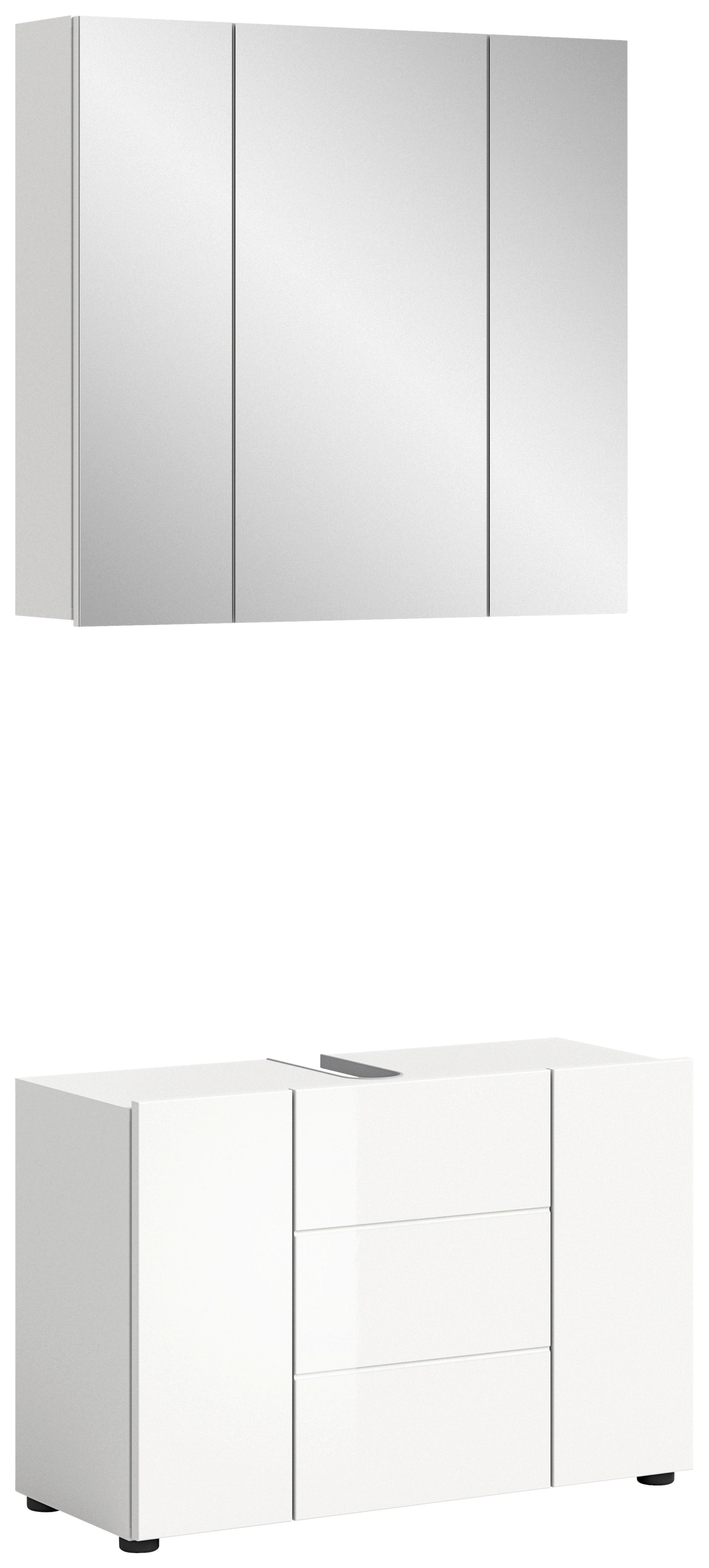 Badezimmer Vira 2-tlg. ca. 82 cm Weiß - Weiß Hochglanz/Schwarz, MODERN, Holzwerkstoff/Kunststoff (82cm) - MID.YOU