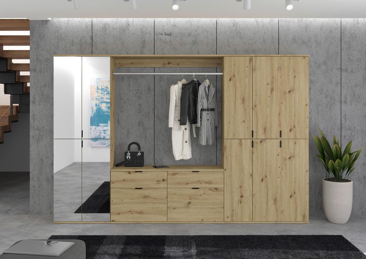 Garderobe Projekt X ca. 273x193 cm Artisan Eiche - KONVENTIONELL, Glas/Holzwerkstoff (273/193/34cm) - MID.YOU
