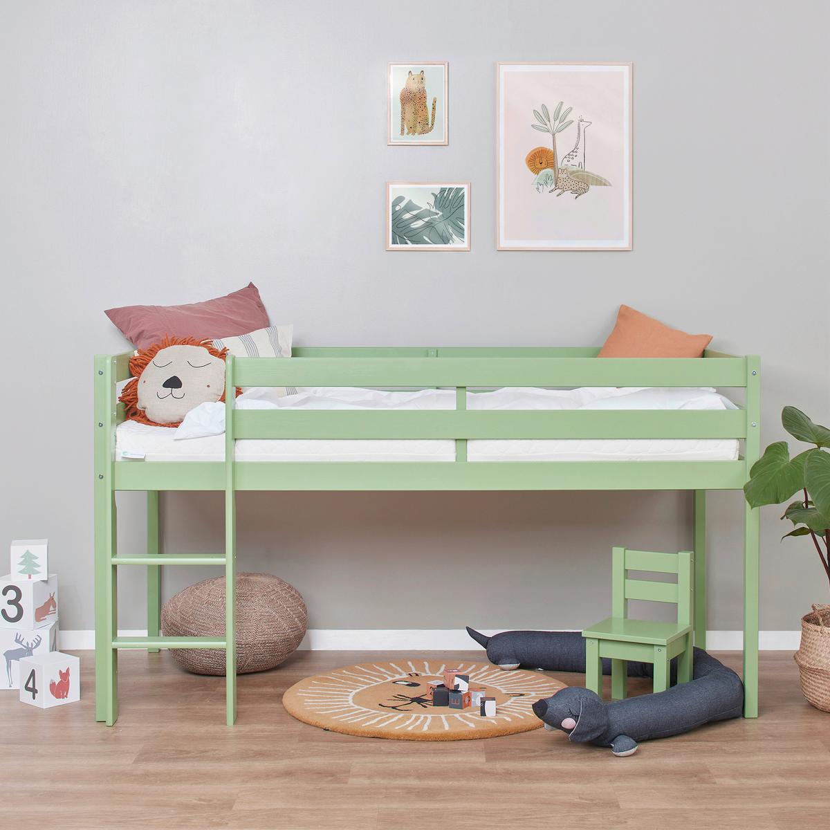 Hochbett ECO COMFORT Grün ca. 90x200 cm - Naturfarben/Grün, MODERN, Holz (90/200cm) - MID.YOU