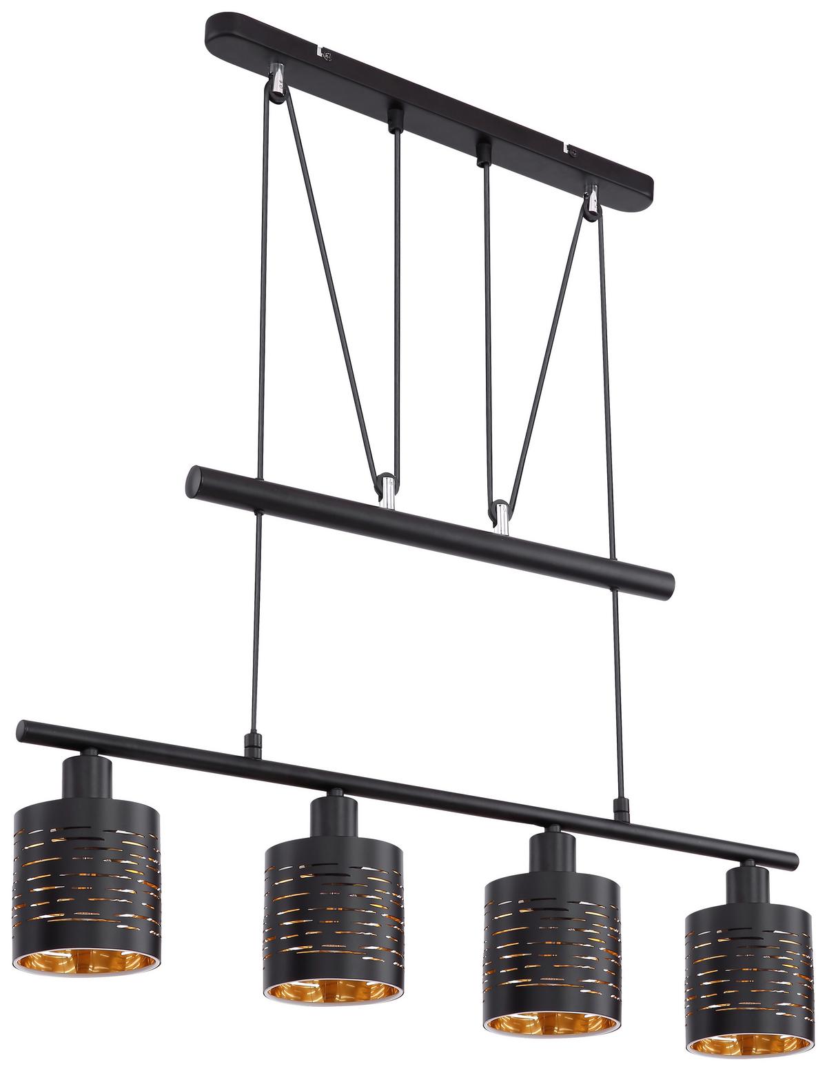 Viseča Svetilka 15342-4hz Tunno - zlate barve/črna, Design, kovina/umetna masa (70/10/180cm) - Globo