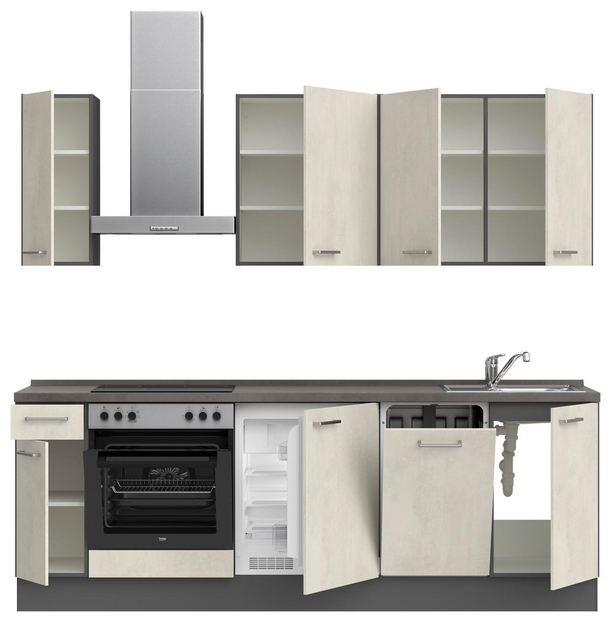 Küchenblock Riva Low m. Geräten Weiß - Schieferfarben/Edelstahlfarben, MODERN, Holzwerkstoff/Metall (240cm) - Nobilia