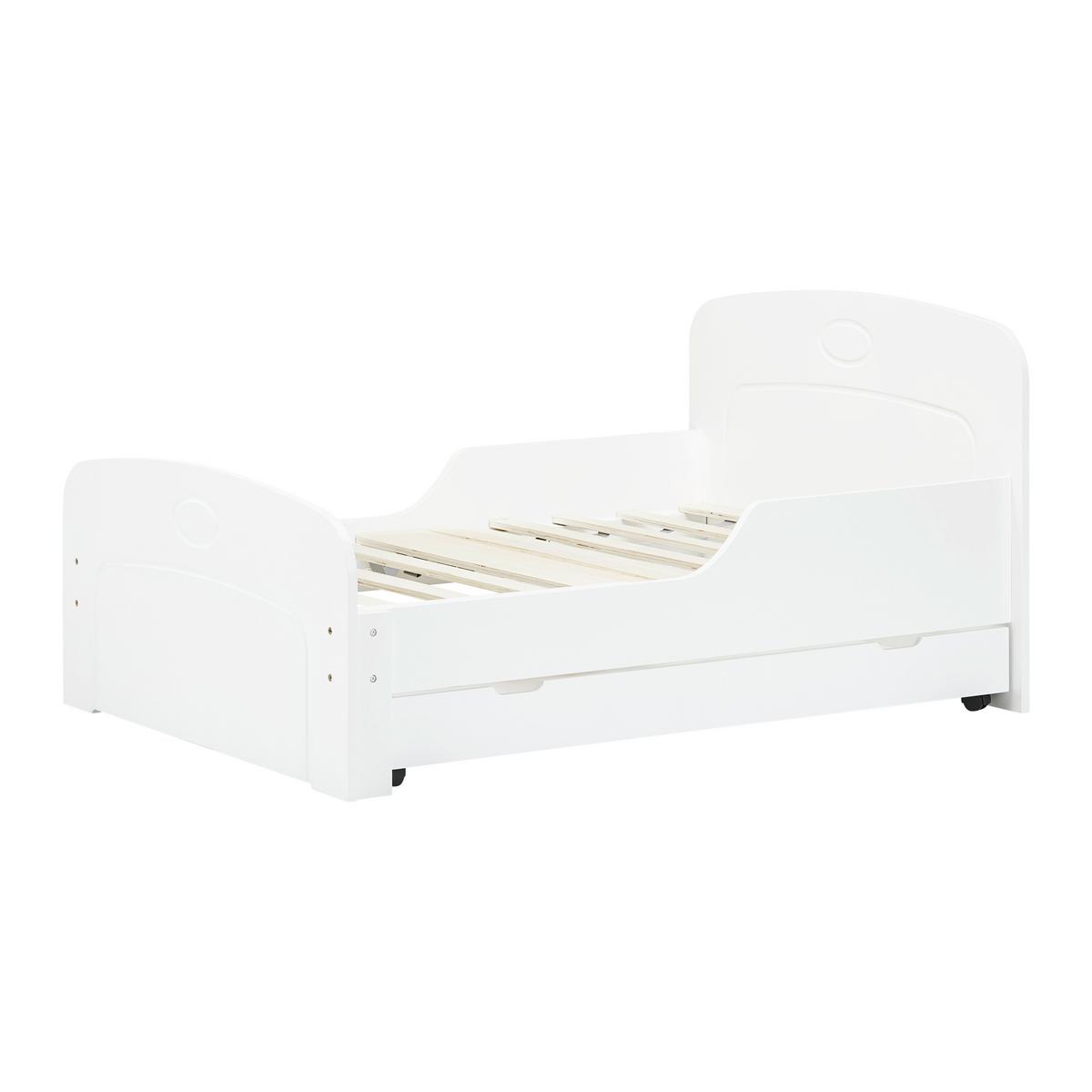 Kinderbett mit Stauraum, Holz, weiss, "Enna", teilmassiv - Weiss, Modern, Holz (90/140-190cm) - Bessagi Kids