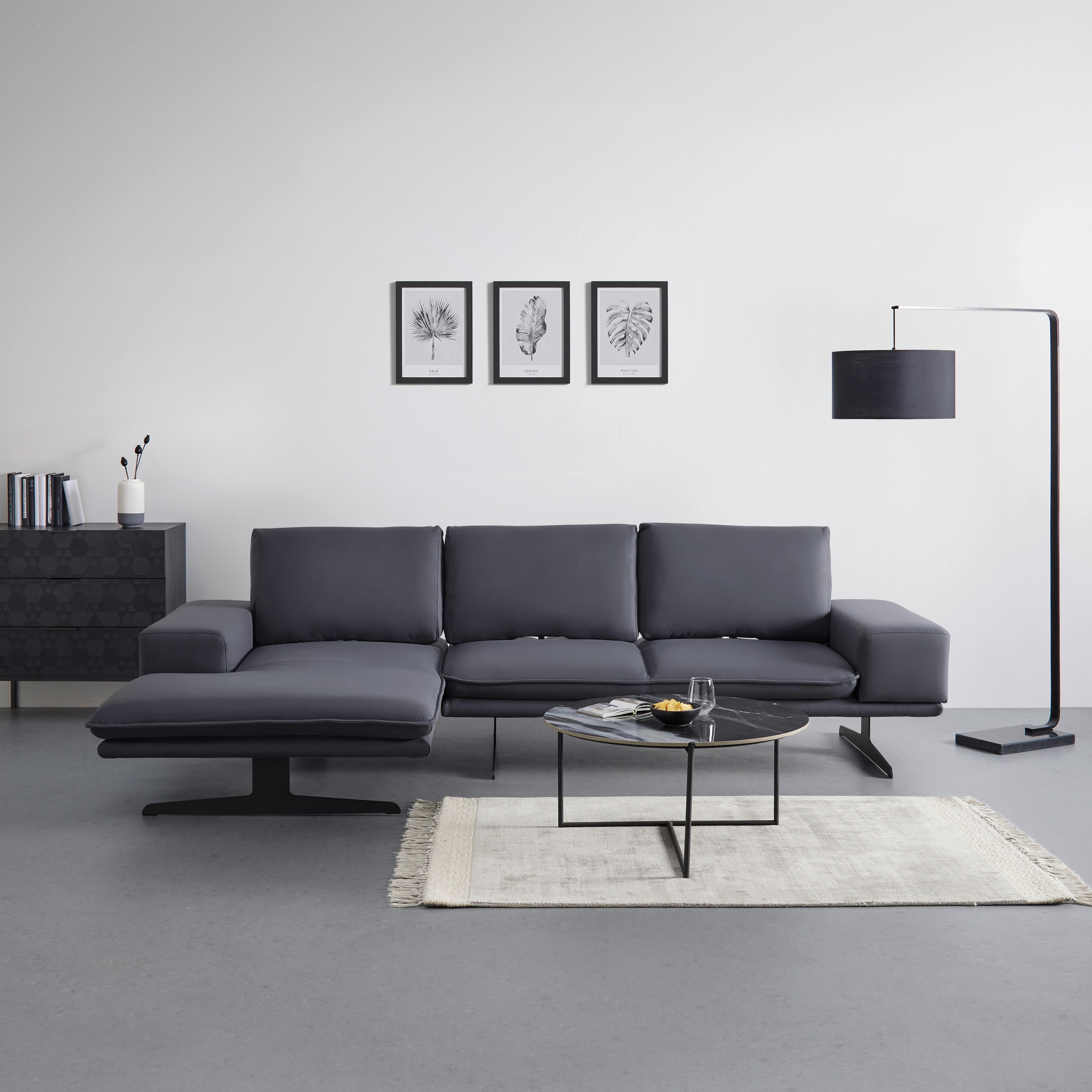 Wohnlandschaft  Larissa Grau Webstoff mit Funktion - Schwarz/Grau, MODERN, Textil/Metall (290/82/160cm) - Bessagi Home