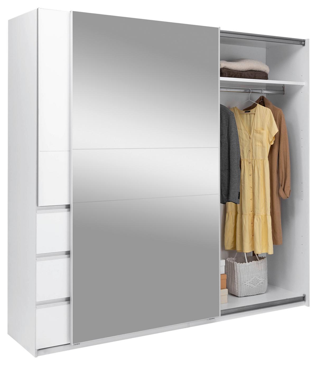 Omara Z Drsnimi Vrati Wilma, Bela - bela, Moderno, kovina/leseni material (215/210/61,5cm) - P & B