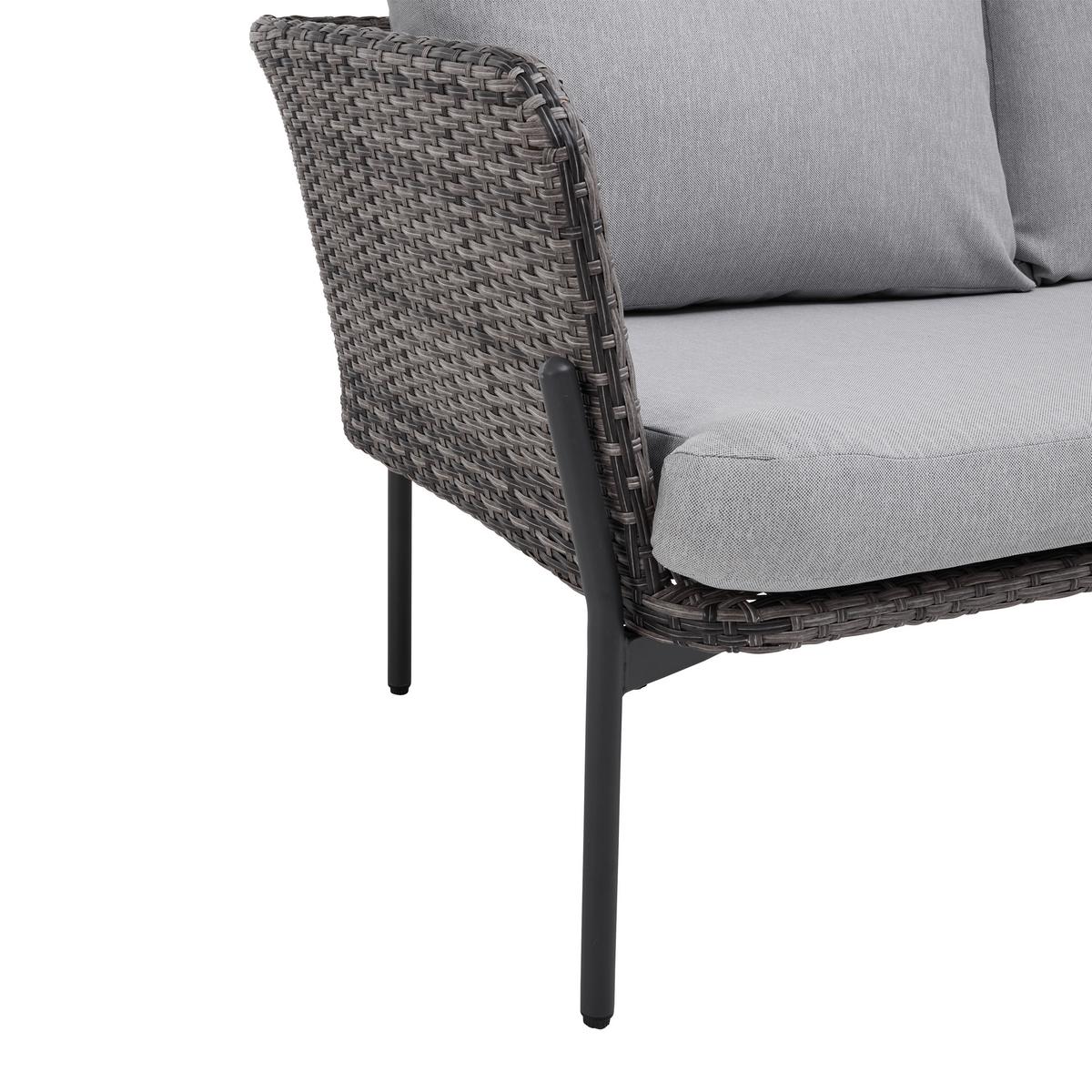 Loungegarnitur Zophia Grau Outdoorstoff/Metall/Glas - Dunkelgrau/Schwarz, MODERN, Glas/Kunststoff (150/68/70cm) - Bessagi Garden