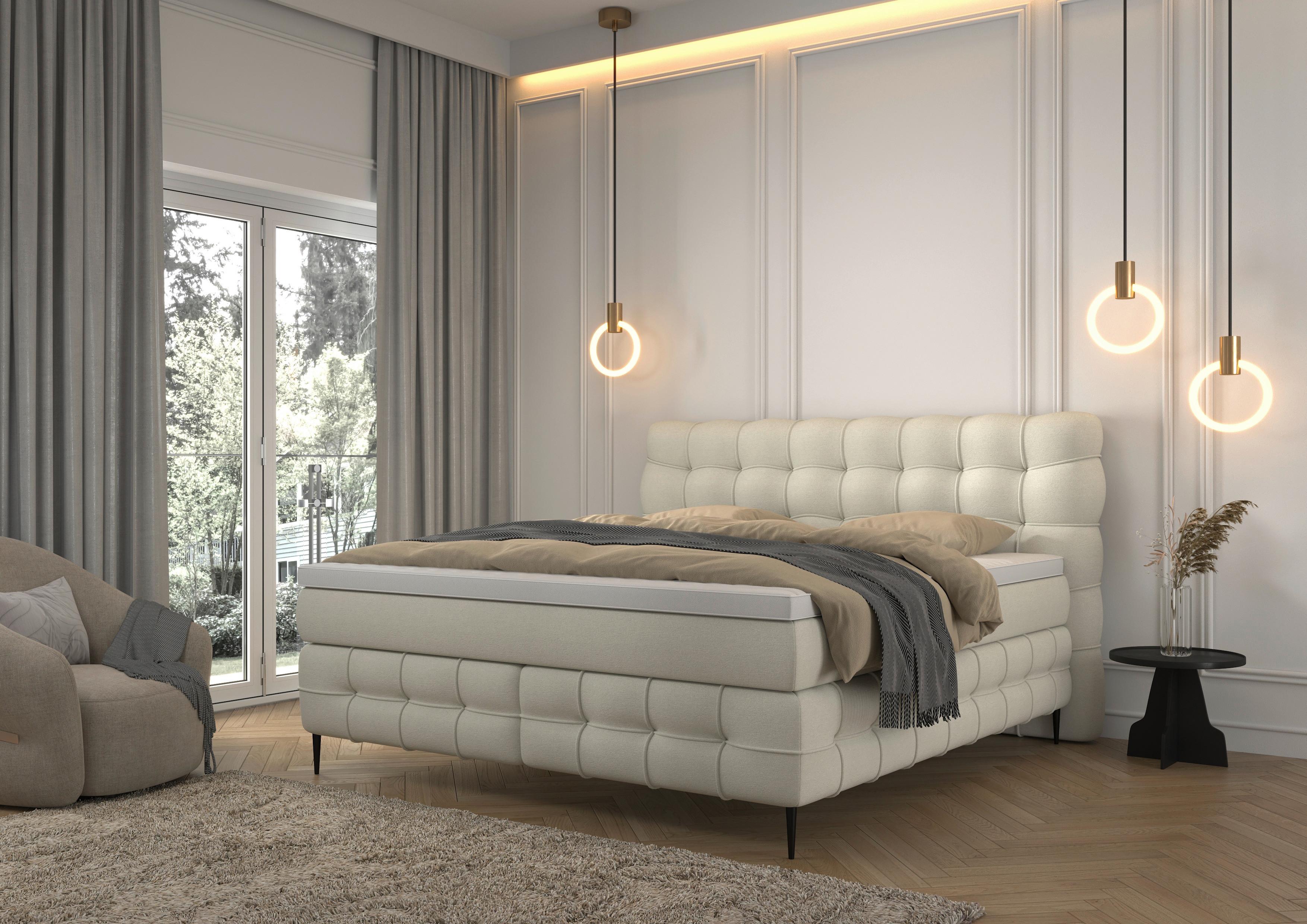 Boxspring Postelja Scarlett - črna/krem barve, Konvencionalno, kovina/tekstil (180/200cm)