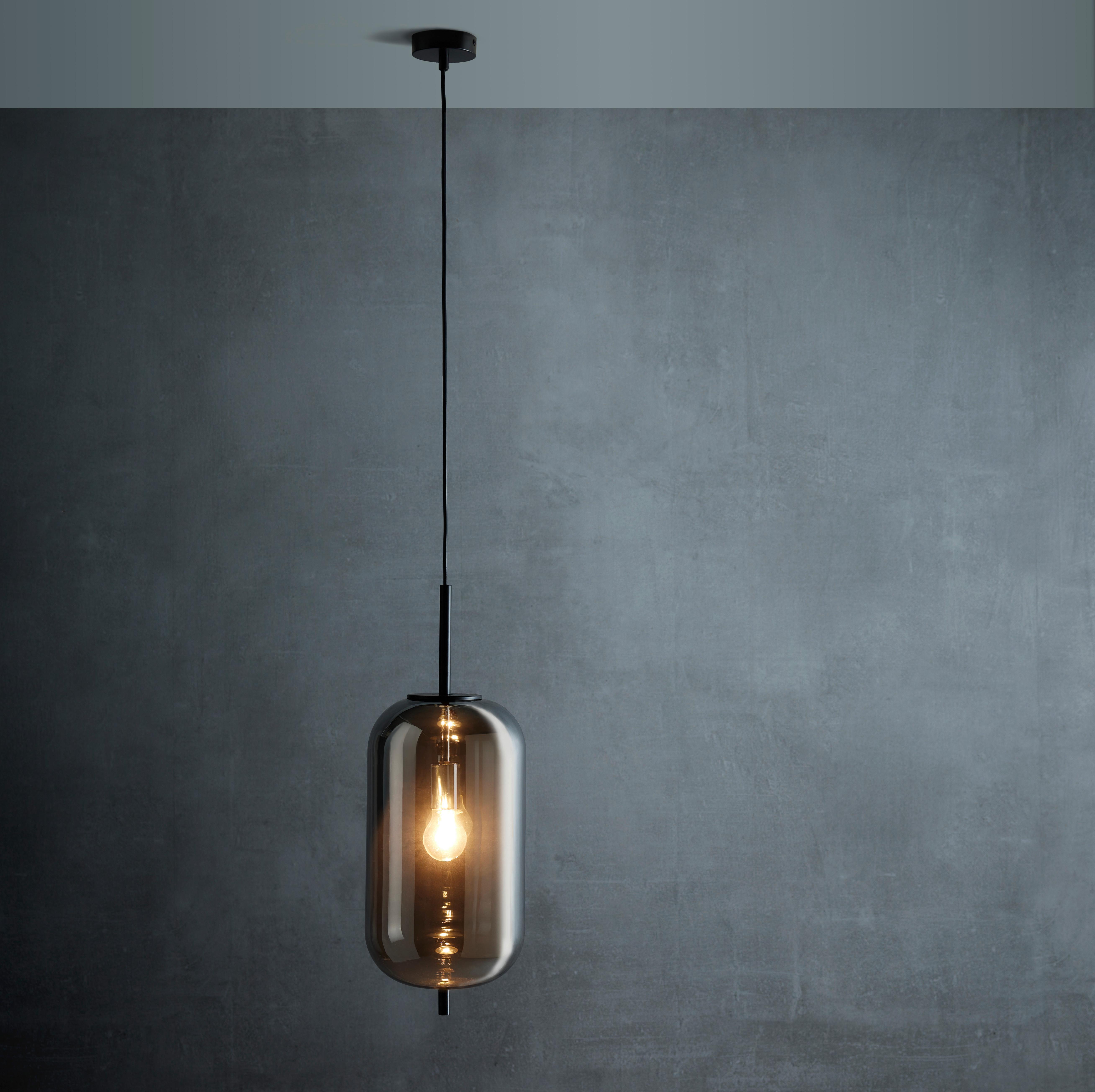 Hängeleuchte Blacky in Grau/Schwarz max. 60 Watt - Schwarz/Grau, MODERN, Glas/Metall (22/120cm)