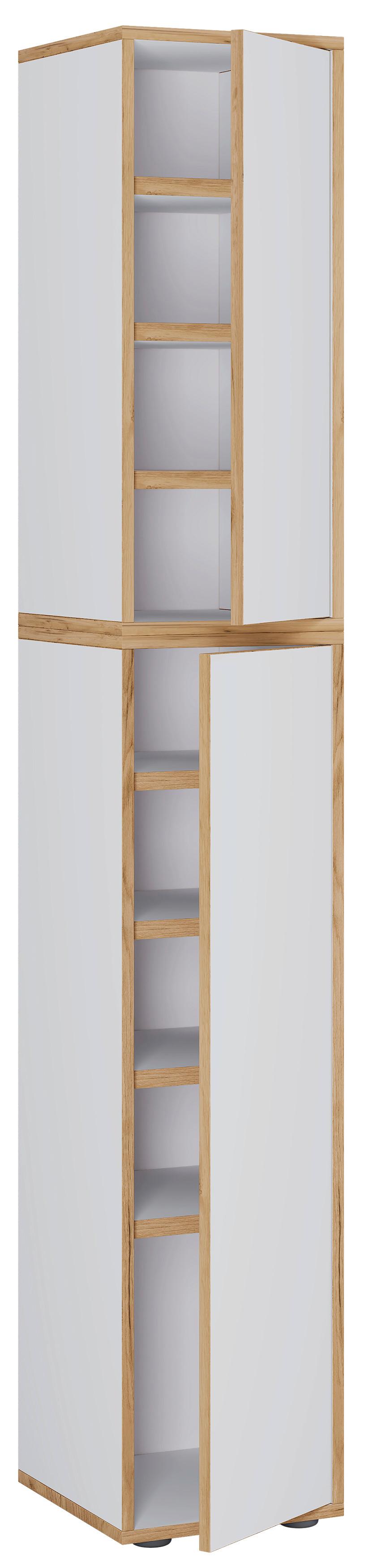 Omara Za Čevlje Salia, Bela, Barva Hrasta - bela/medeni hrast, Design, leseni material (30/183/33cm) - MID.YOU