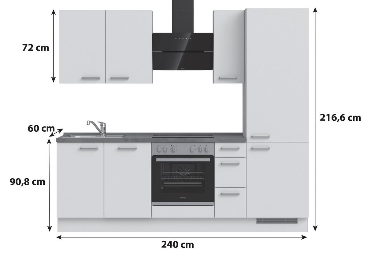 Küchenleerblock Touch High o. Geräte Weiß - Edelstahlfarben/Weiß, MODERN, Holzwerkstoff/Metall (240cm) - Nobilia