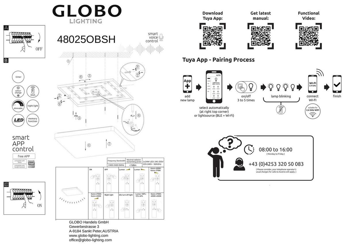 LED-DECKENLEUCHTE 48025OBSH ULLY - Weiss/Schwarz, Konventionell, Kunststoff/Metall (48,5/48,5/6,6cm) - Globo