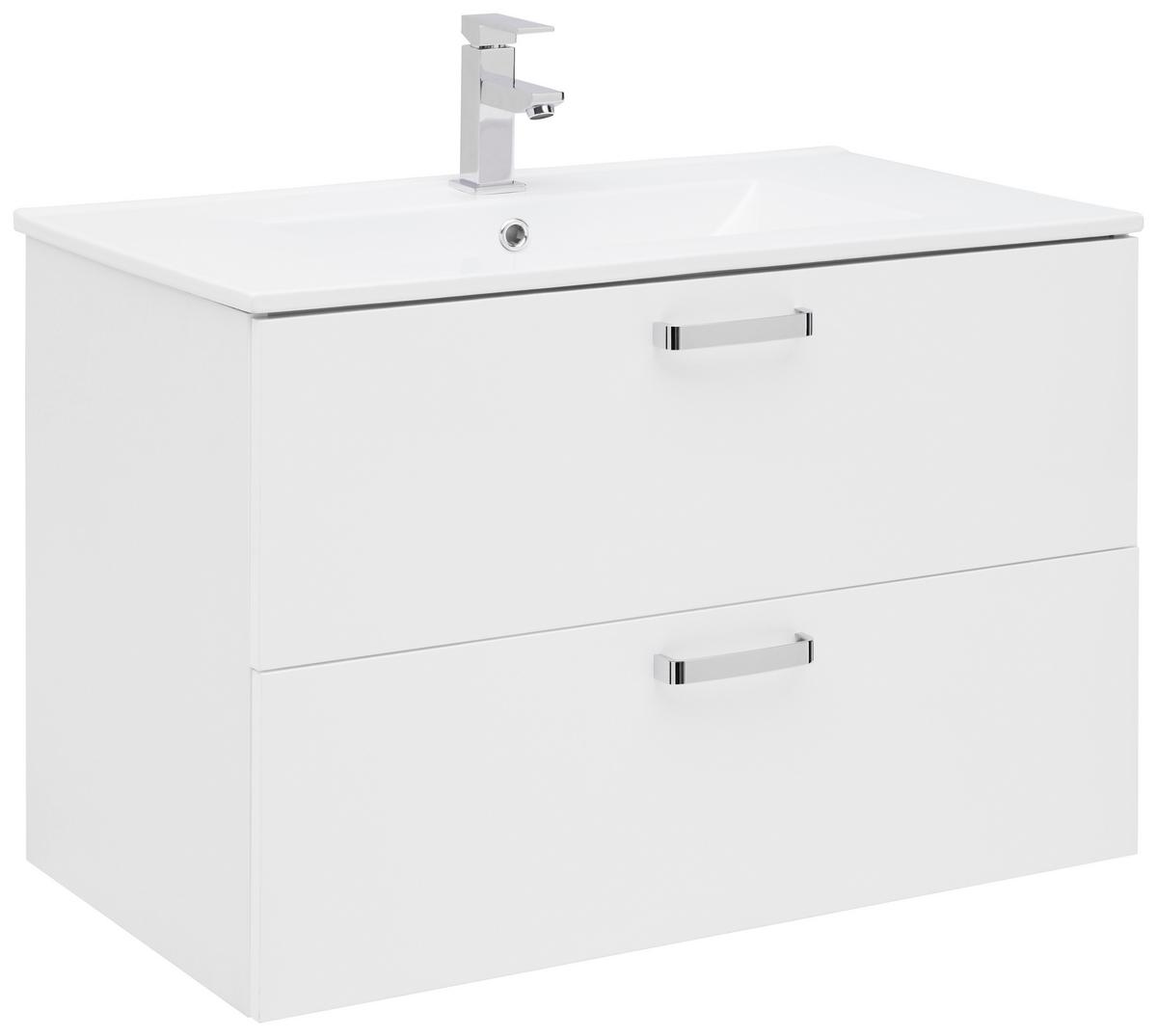 Bază cu lavoar Fresh - alb/alb lucios intens, Konventionell, ceramică/material pe bază de lemn (81/56/46,5cm) - Ondega