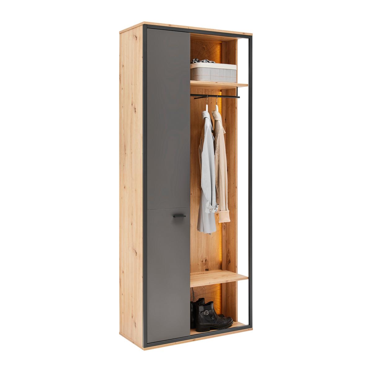 Garderobenschrank Florenz Grau/Eiche Artisan - Schwarz/Eiche Artisan, Modern, Holzwerkstoff/Kunststoff (79/196,2/37,3cm) - Premium Living
