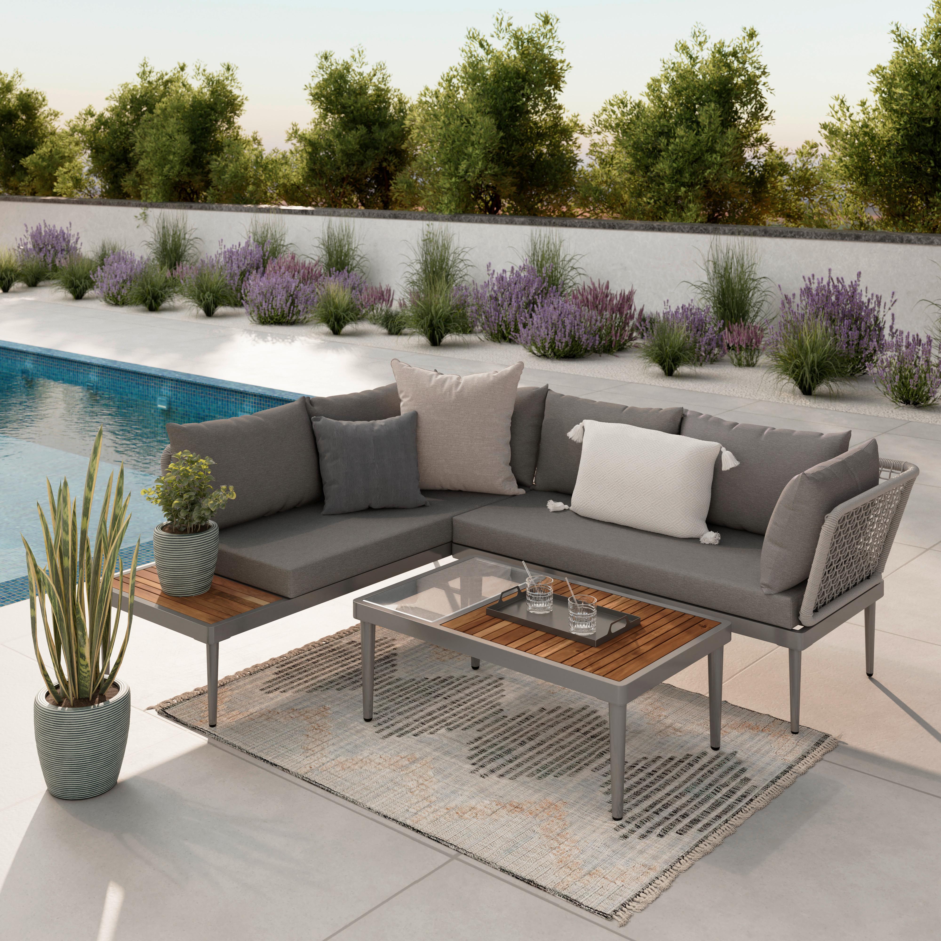 Loungegarnitur-Set Sunny Grau/Teakfarben aus Akazie - Grau/Teakfarben, MODERN, Holz/Metall (186/73/76cm) - Mömax