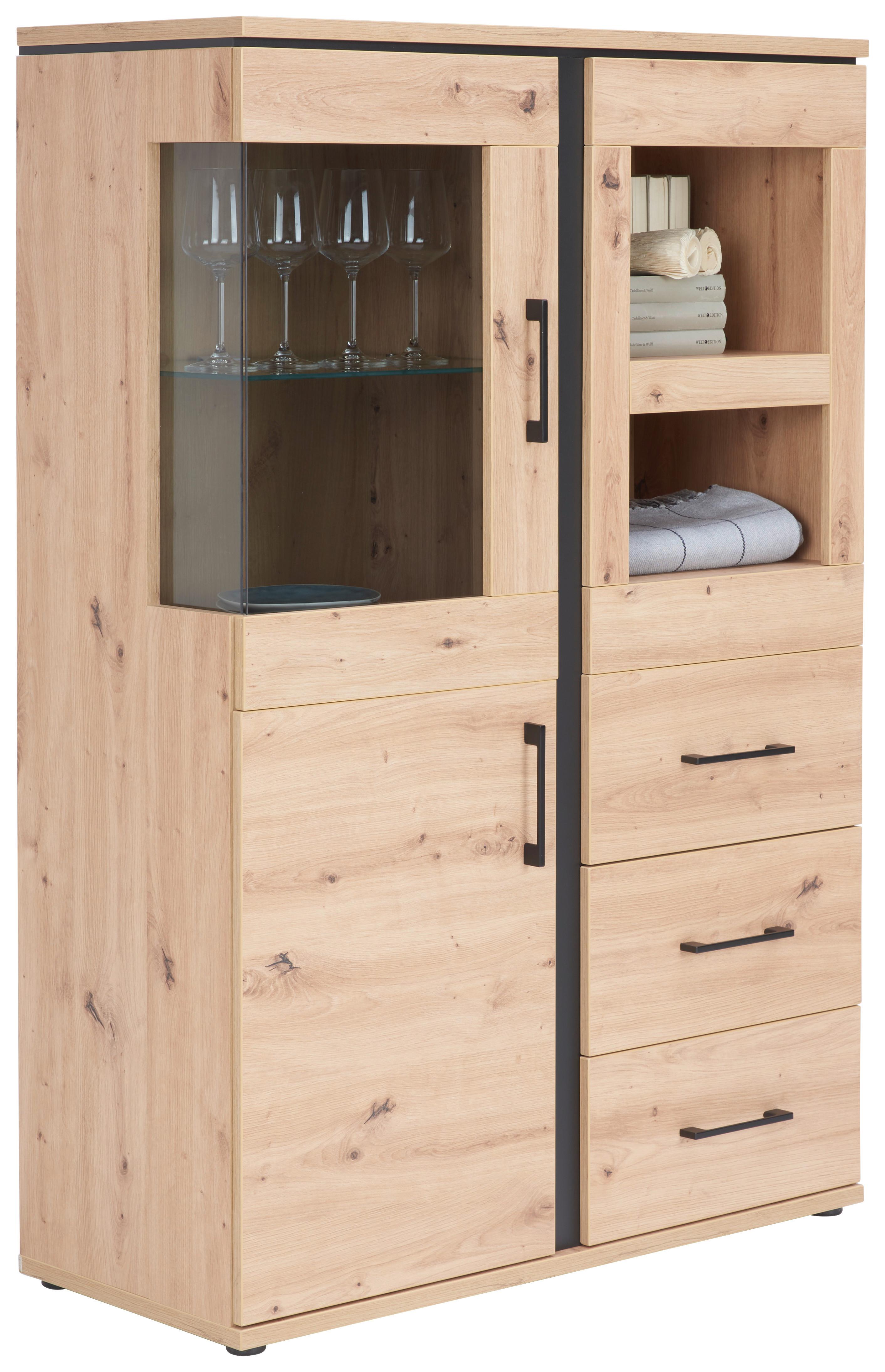 Vitrină NATURE NATV 01 - culoare lemn stejar, Konventionell, sticlă/material pe bază de lemn (95/144,3/42cm)