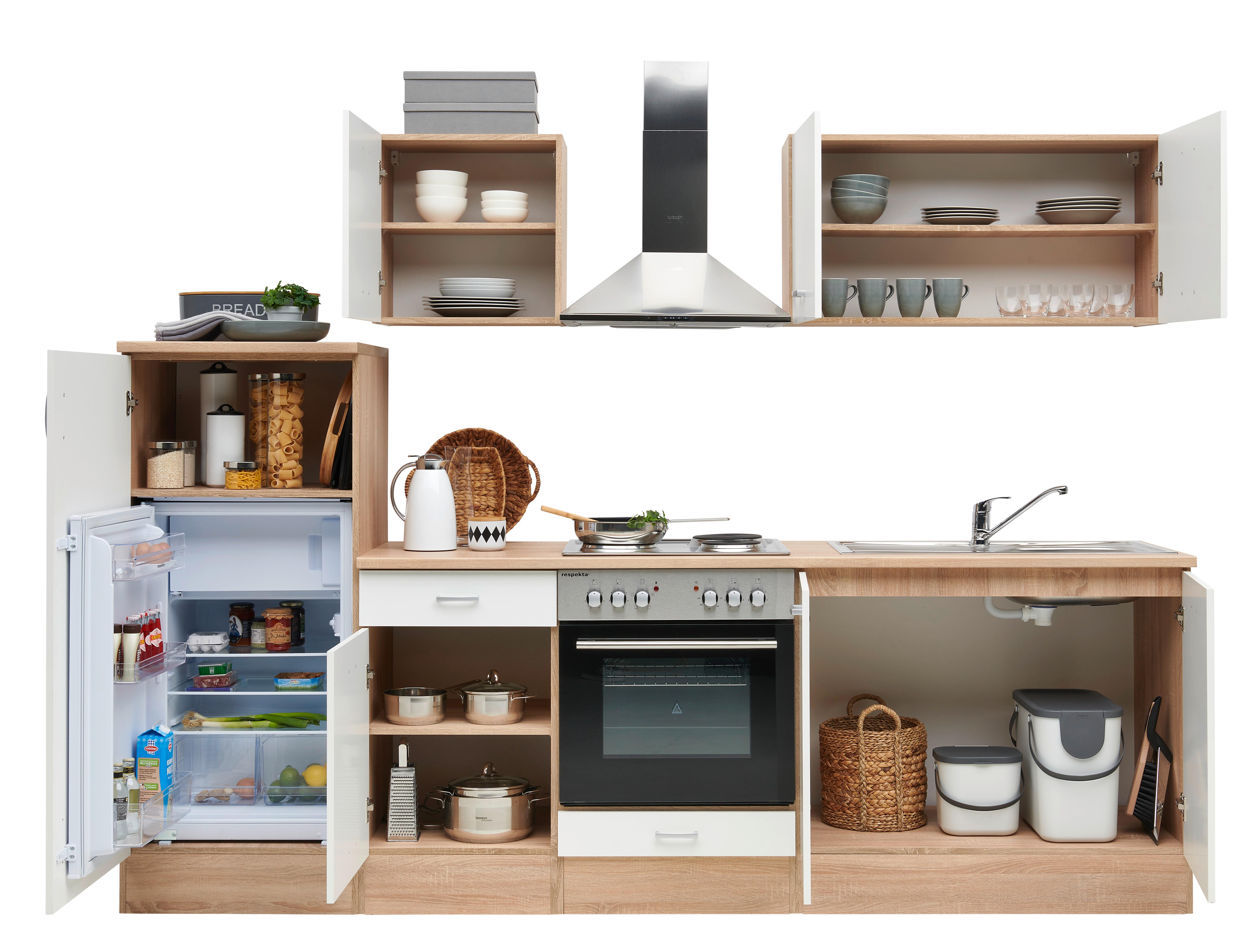 Küchenblock Economy mit Geräte Weiß/Eiche ca. B: 270 cm - Eichefarben/Weiß, Basics, Holzwerkstoff (270cm) - Respekta