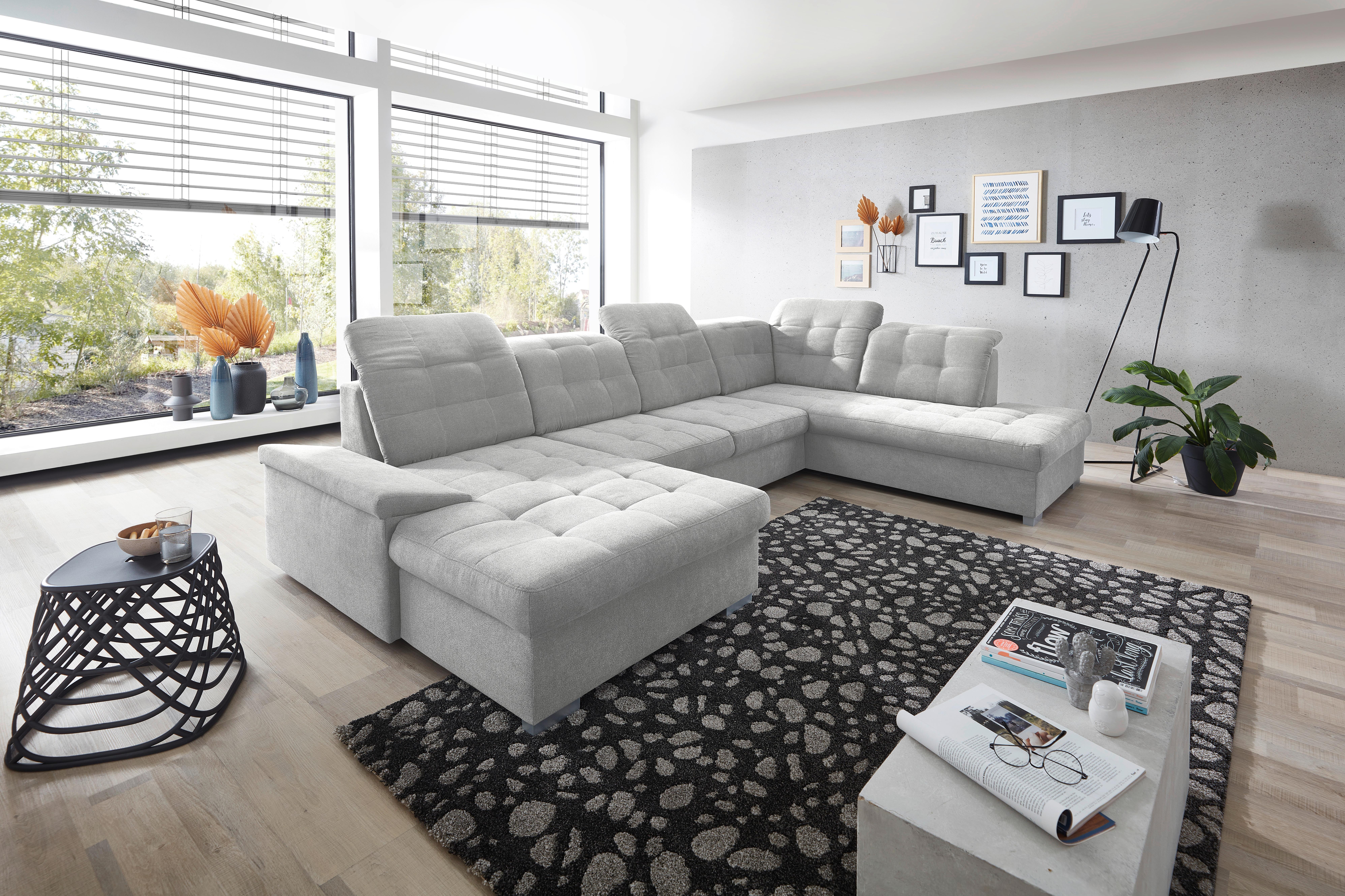 Wohnlandschaft Zira Silberfarben Nylon/Mikrofaser - Chromfarben/Silberfarben, Design, Kunststoff/Textil (169/330/212cm) - Livetastic