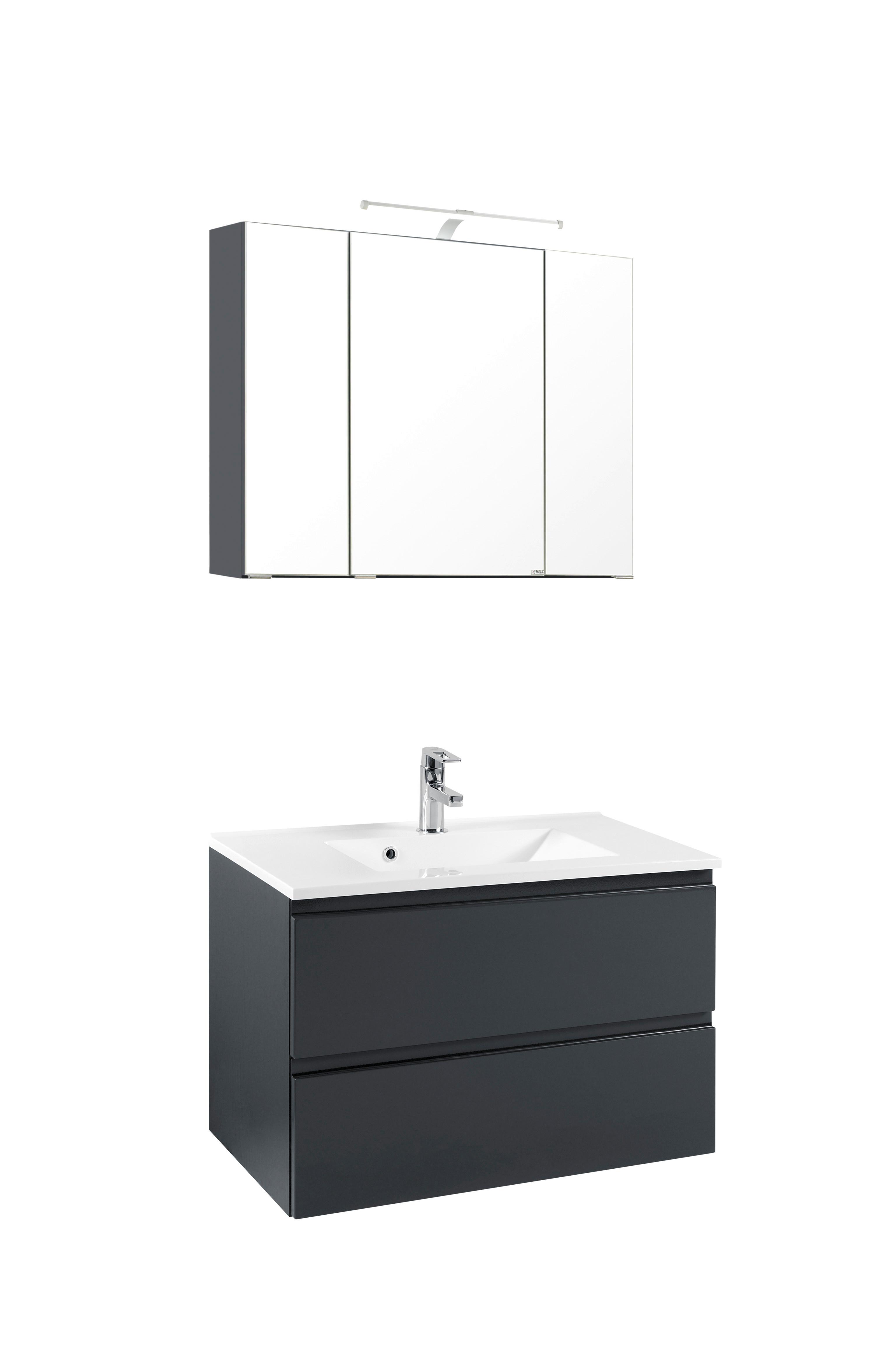 Badezimmer Cardiff ca. 80 cm Grau mit LED - Weiß/Grau, Design, Holzwerkstoff/Stein (80cm) - Held