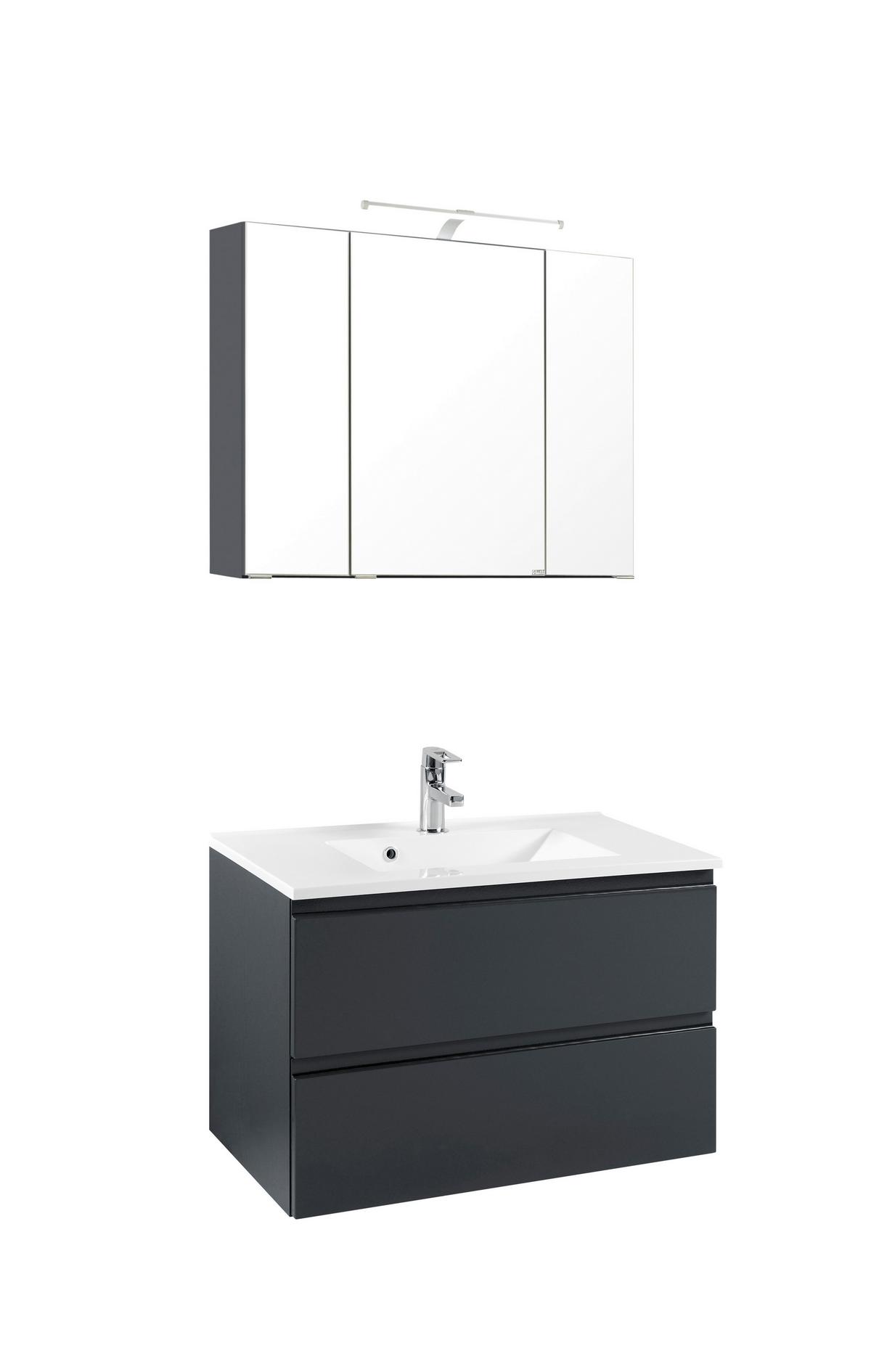 Badezimmer Cardiff ca. 80 cm Grau mit LED - Weiß/Grau, Design, Holzwerkstoff/Stein (80cm) - Held