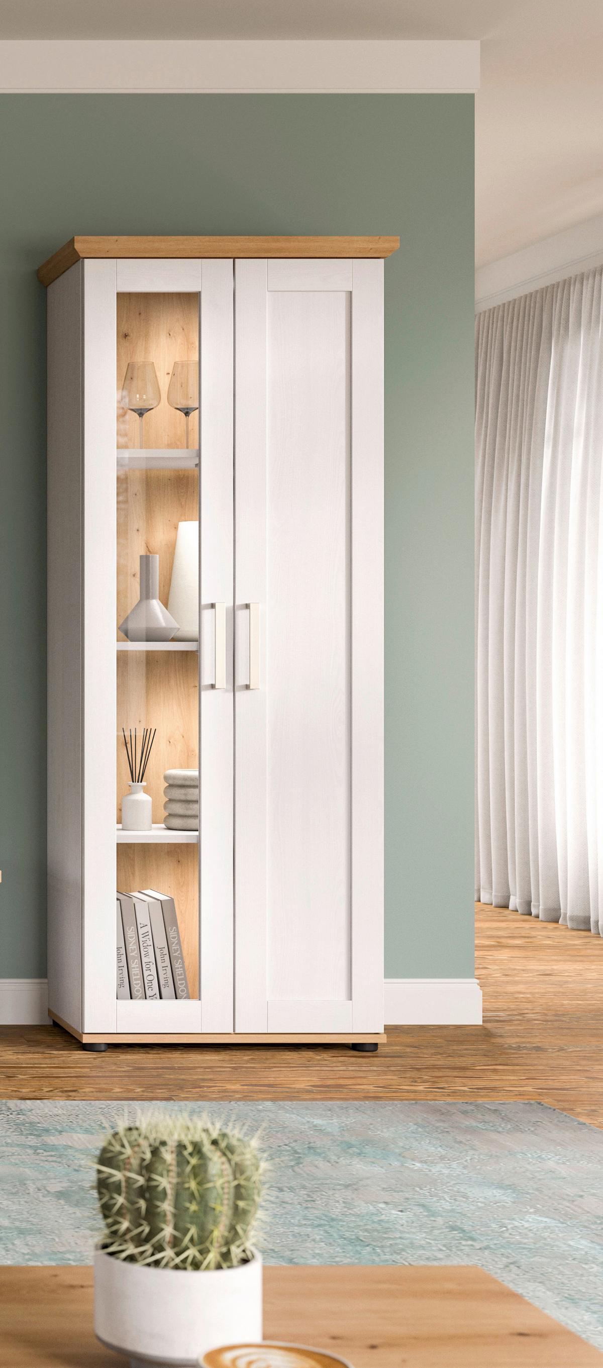 Vitrine Verona Lärche/Eiche - Silberfarben/Lärchefarben, Design, Holzwerkstoff/Kunststoff (64/161/37cm) - Livetastic