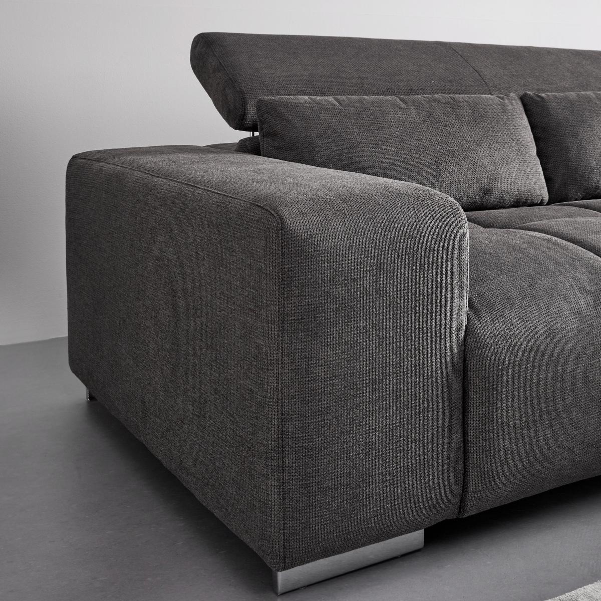 Wohnlandschaft Orion Grau Chenille-Oberfläche - Chromfarben/Grau, Modern, Textil/Metall (310/70-88/225cm) - Bessagi Home