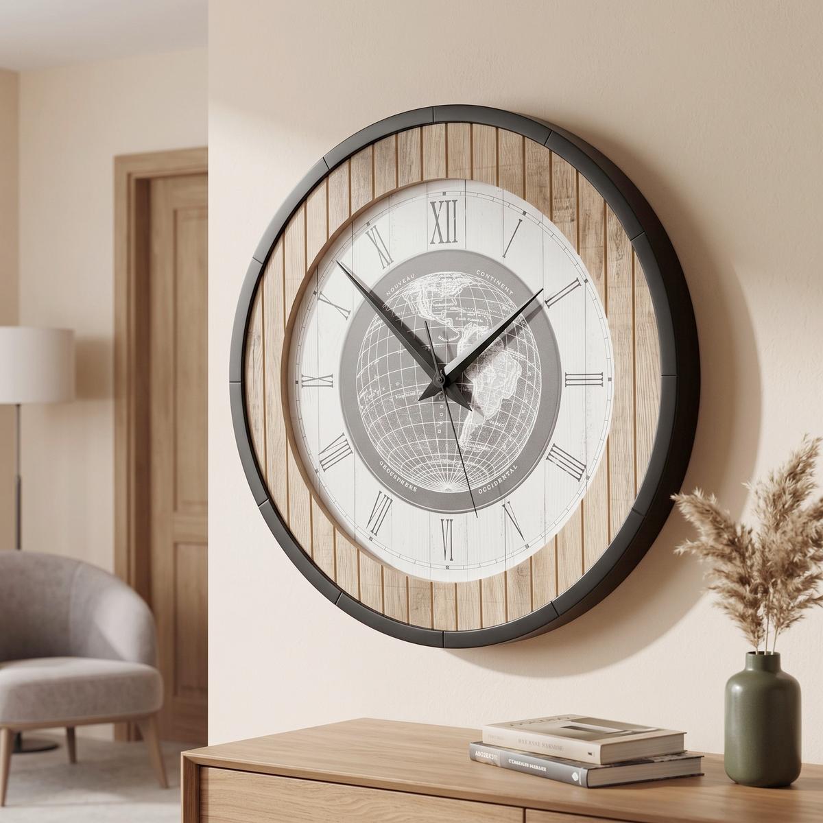 Wanduhr Schwarz/Weiß/Eiche Ø ca. 57cm - Eichefarben/Schwarz, Basics, Holz/Kunststoff (57cm)