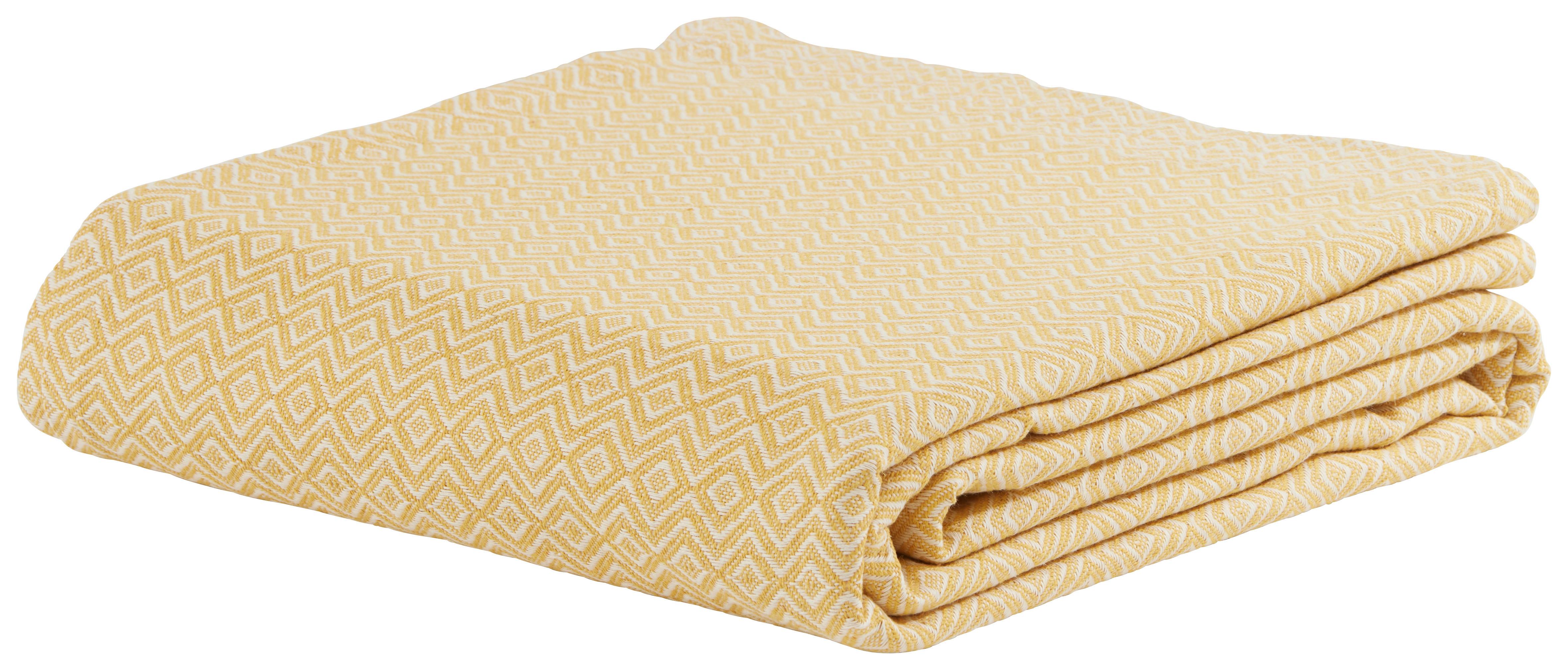 Überwurf Dobby Raute in Gelb/Weiß ca. 140x210cm - Weiss/Gelb, Textil (140/210cm) - Premium Living