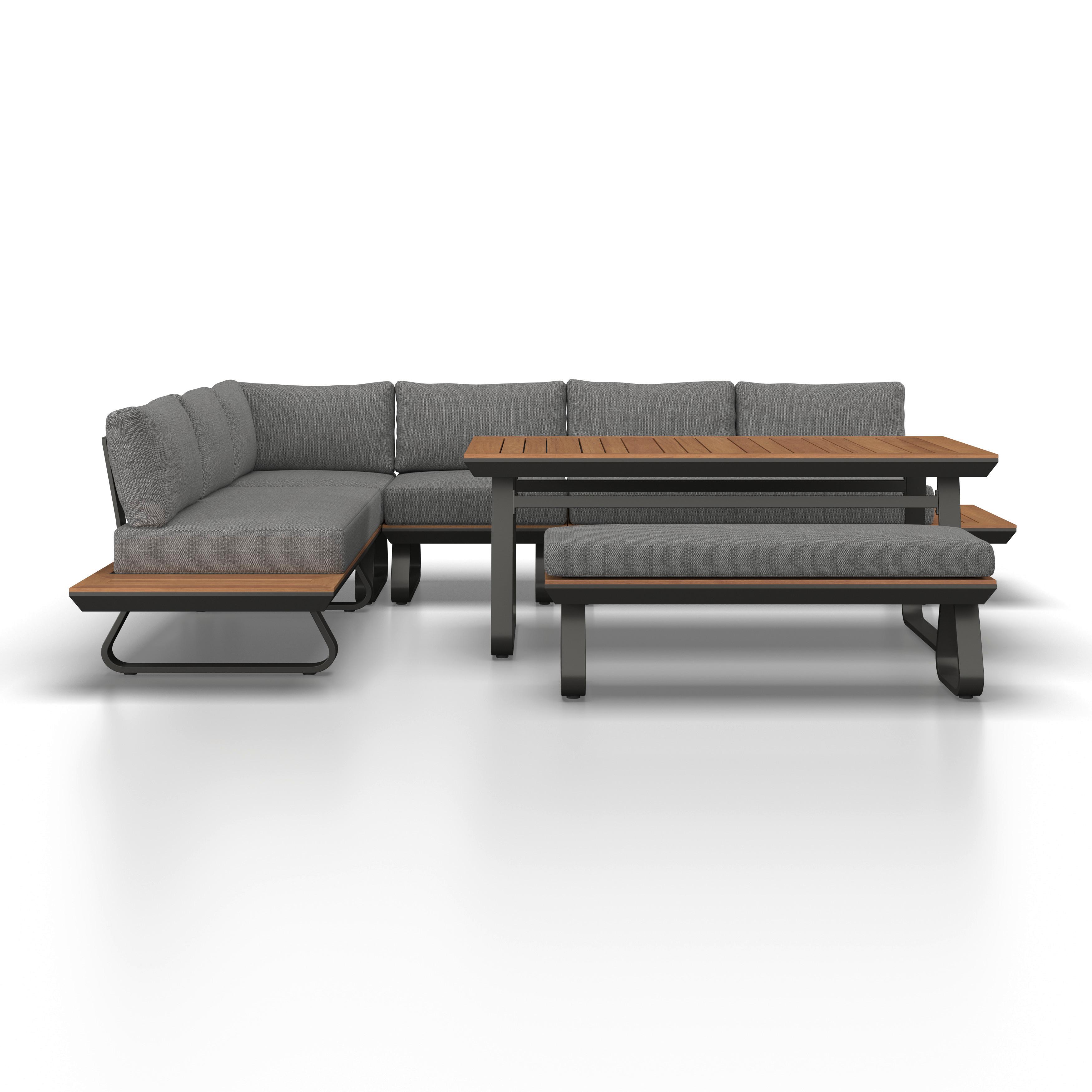 Dining-Loungeset Emma Grau Outdoorstoff/Polywood+Abd. - Dunkelgrau/Anthrazit, MODERN, Textil/Metall (248/318/72cm) - Bessagi Garden