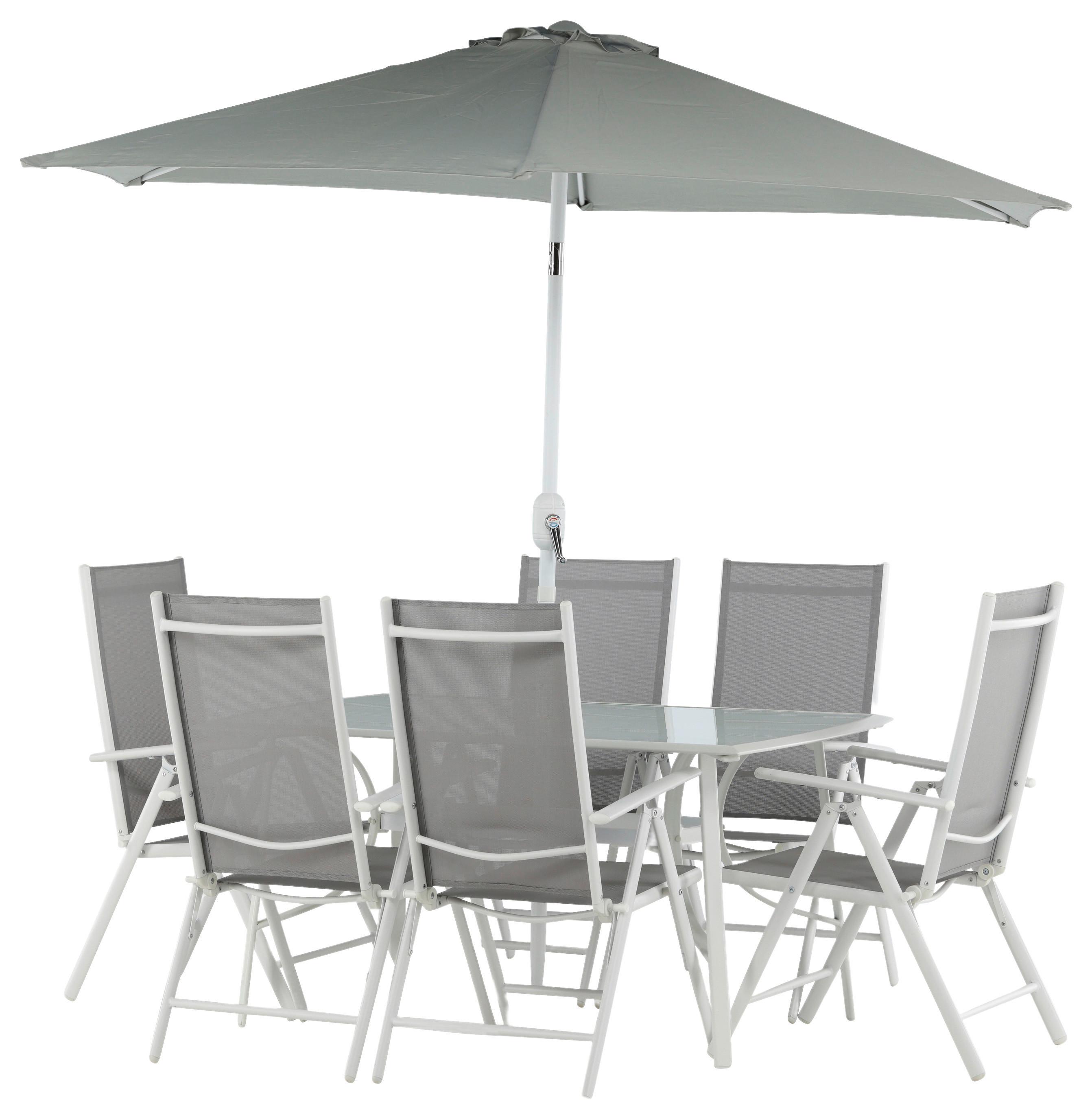 Gartentischgruppe Brekki Weiß, pulverbeschichtet - Weiß, KONVENTIONELL, Glas/Metall - Gardenson