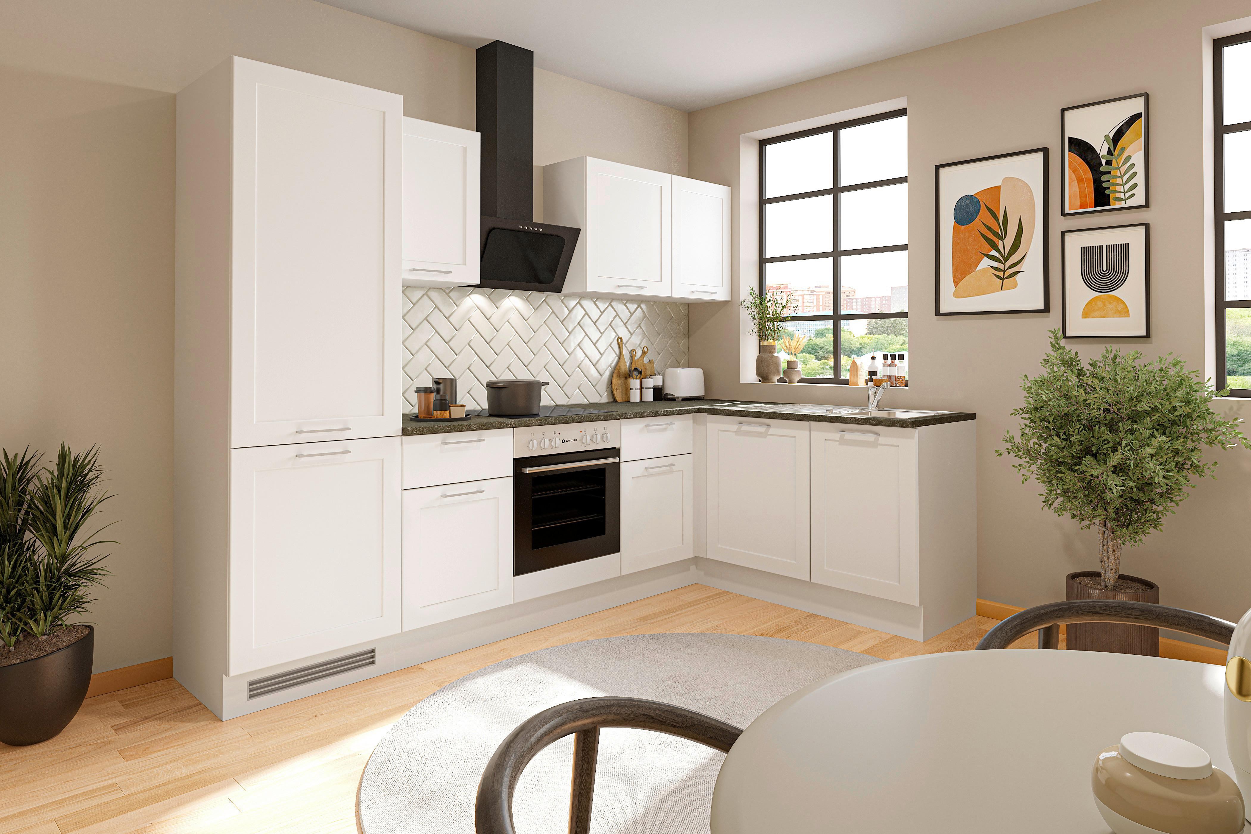 Eckküche Marseille mit Geräten ca. 280x175 cm Weiß - Chromfarben/Anthrazit, Design, Holzwerkstoff/Metall (280/175cm) - P & B