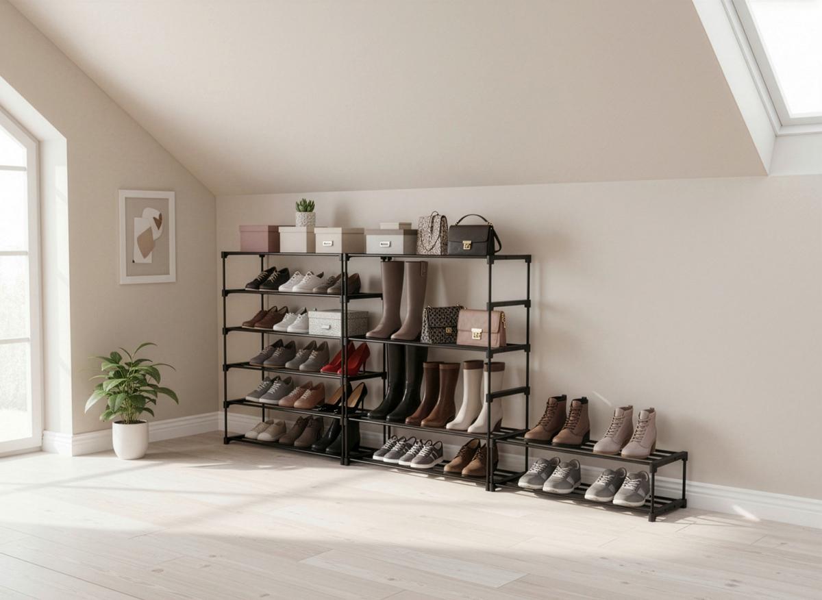 Etajeră încălțăminte GRANDO - negru, Konventionell, plastic/metal (94/194/30cm) - Based