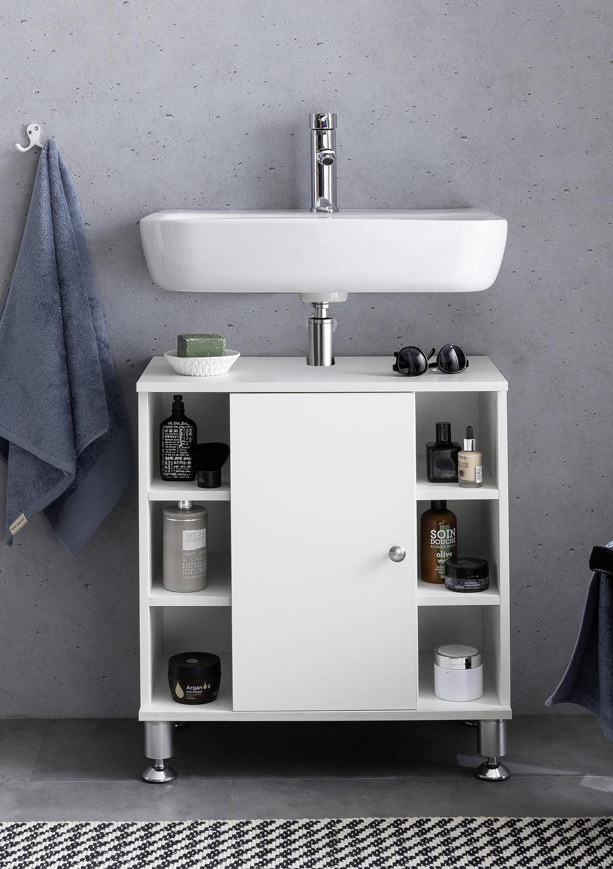 Omarica Za Pod Umivalnik Wl5.752 - bela/barve aluminija, Basics, leseni material (60/64/32cm) - MID.YOU