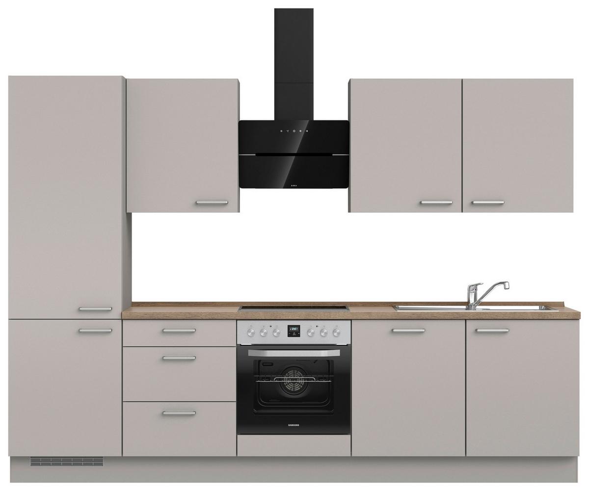 Küchenblock Touch High m. Geräten Grau - Eiche dunkel/Edelstahlfarben, MODERN, Holzwerkstoff/Metall (300cm) - Nobilia