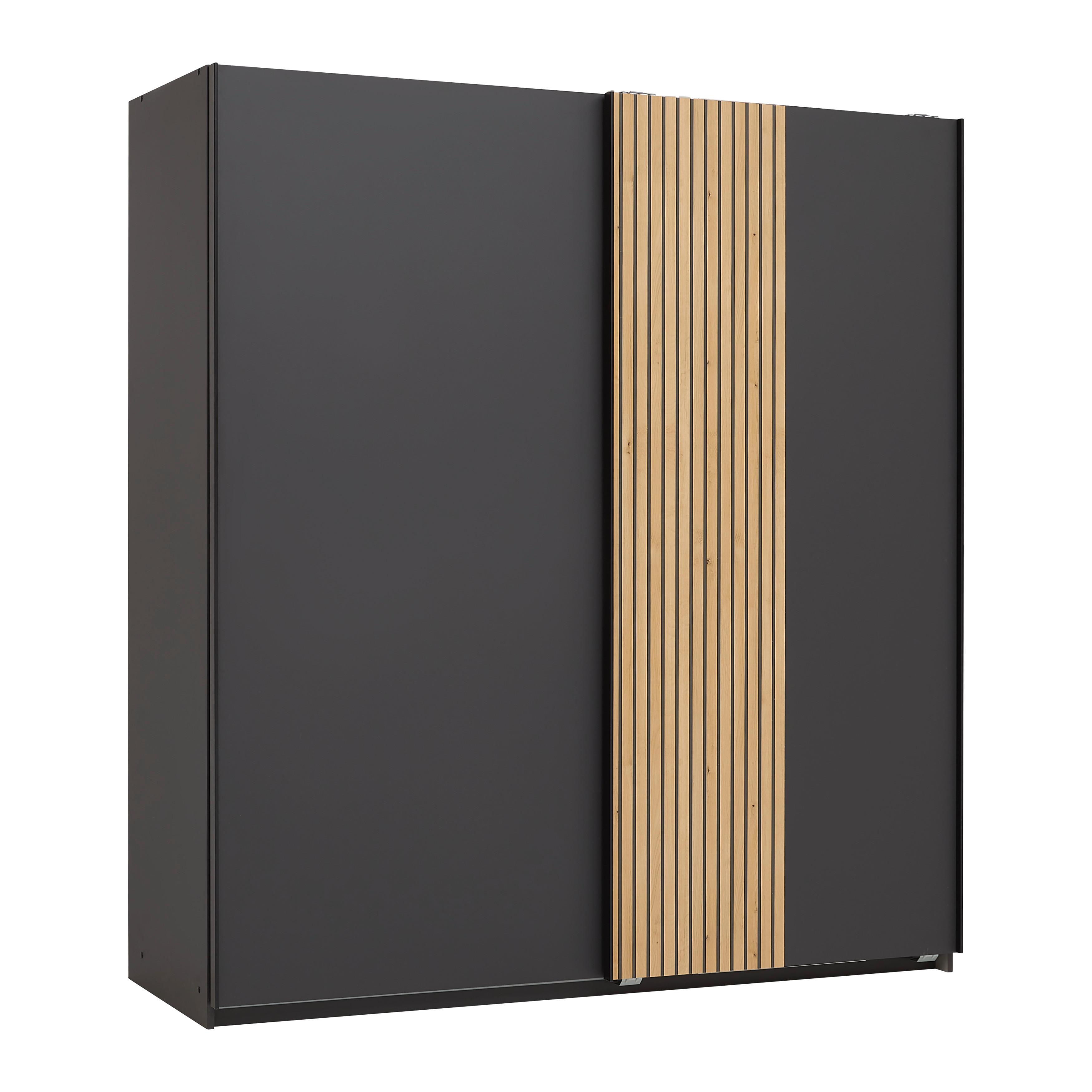 Schwebetürenschrank Sila in Graphitfarben/Eiche Artisan - Graphitfarben/Schwarz, Konventionell, Holzwerkstoff/Metall (180/198/65cm) - Mömax