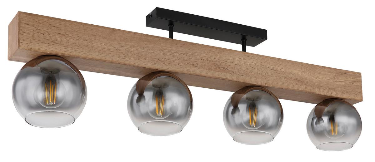 Deckenleuchte Moitas max. 40 Watt - Schwarz/Naturfarben, Natur, Glas/Holzwerkstoff (90/15/28cm) - Globo