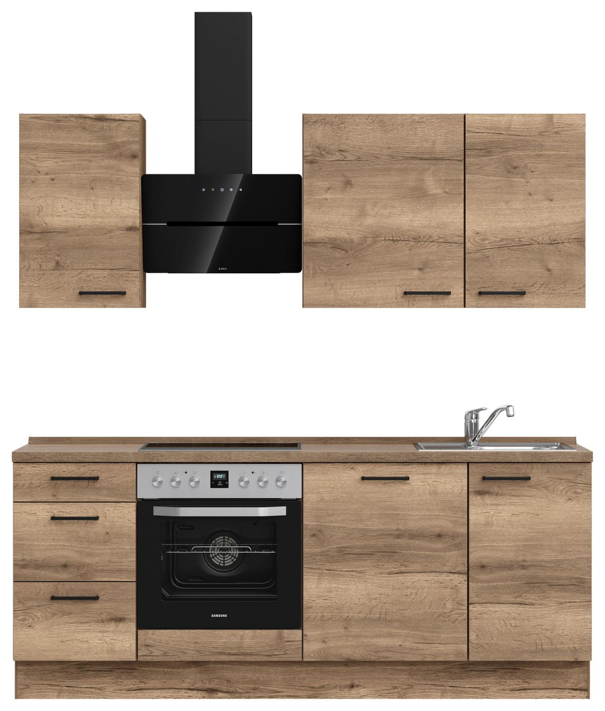 Küchenblock Structura High m. Geräten Eiche dunkel - Eiche dunkel/Schwarz, MODERN, Holzwerkstoff/Metall (210cm) - Nobilia