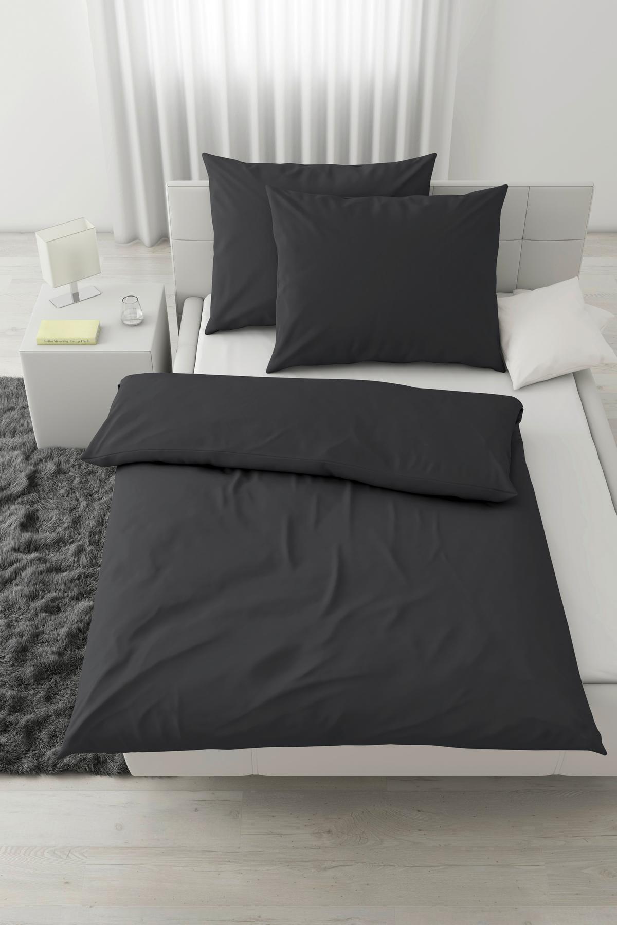 Bettwäsche Stone Washed Uni XXL Anthrazit ca. 200x220cm - Anthrazit, MODERN, Textil (200/220cm) - Modern Living