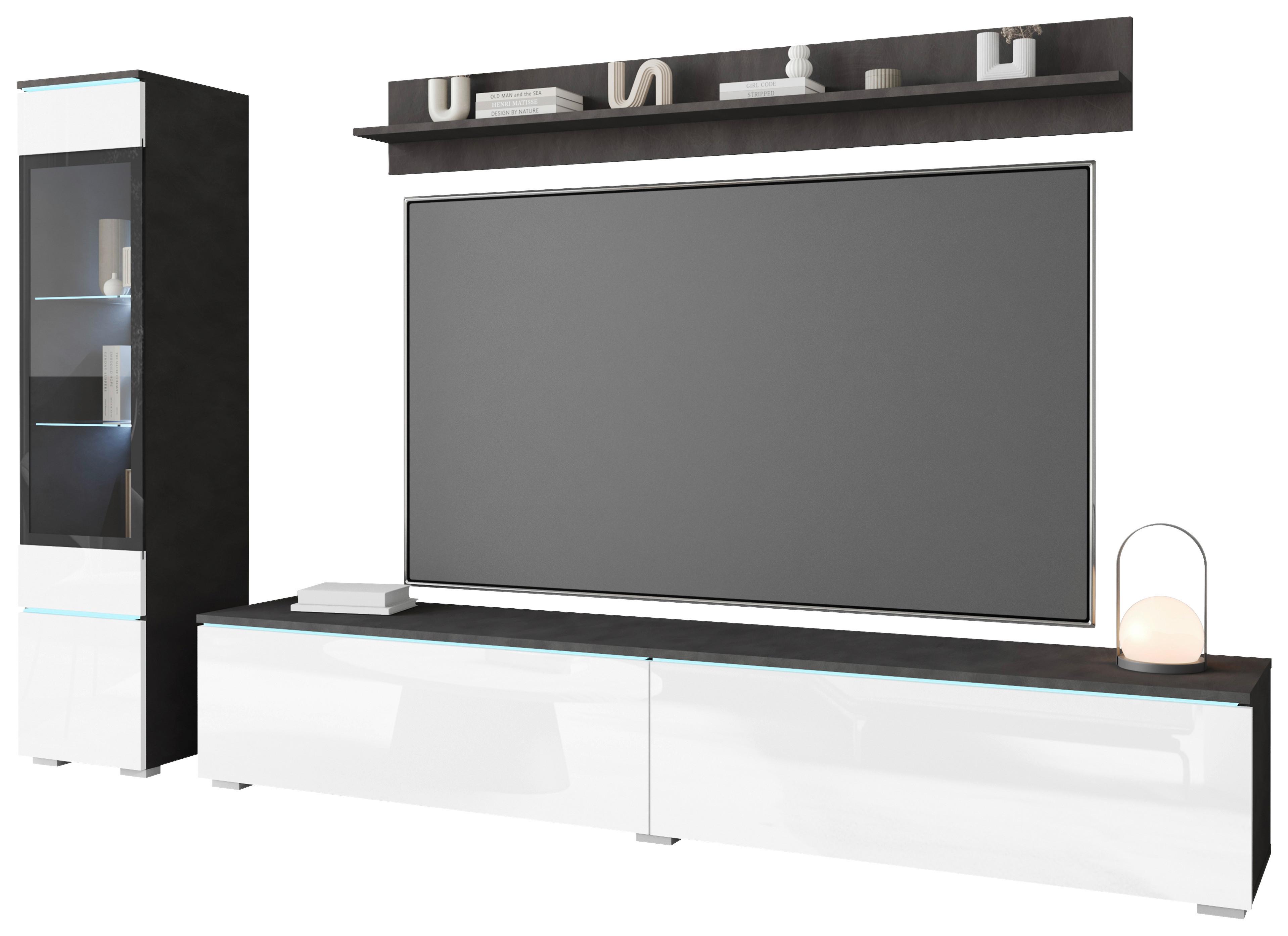 Dnevni Regal Vera, Antracit, Bela, 3-Delno, Led - siva/bela, Basics, umetna masa/steklo (210/130/33cm) - P & B