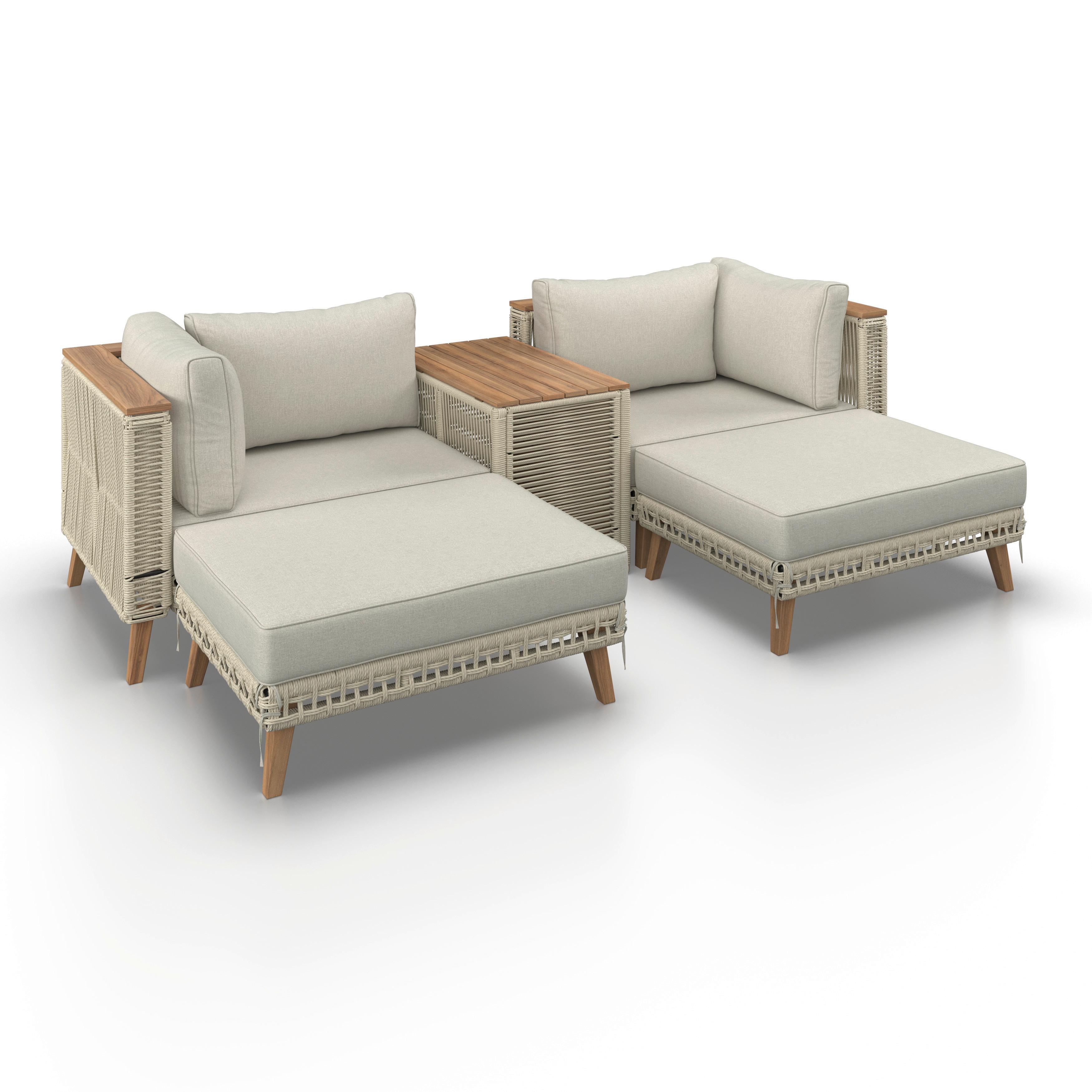 Loungegarnitur Marilou Creme Outdoorstoff/Kunststoff/Holz - Hellgrau, MODERN, Holz/Kunststoff - Bessagi Garden