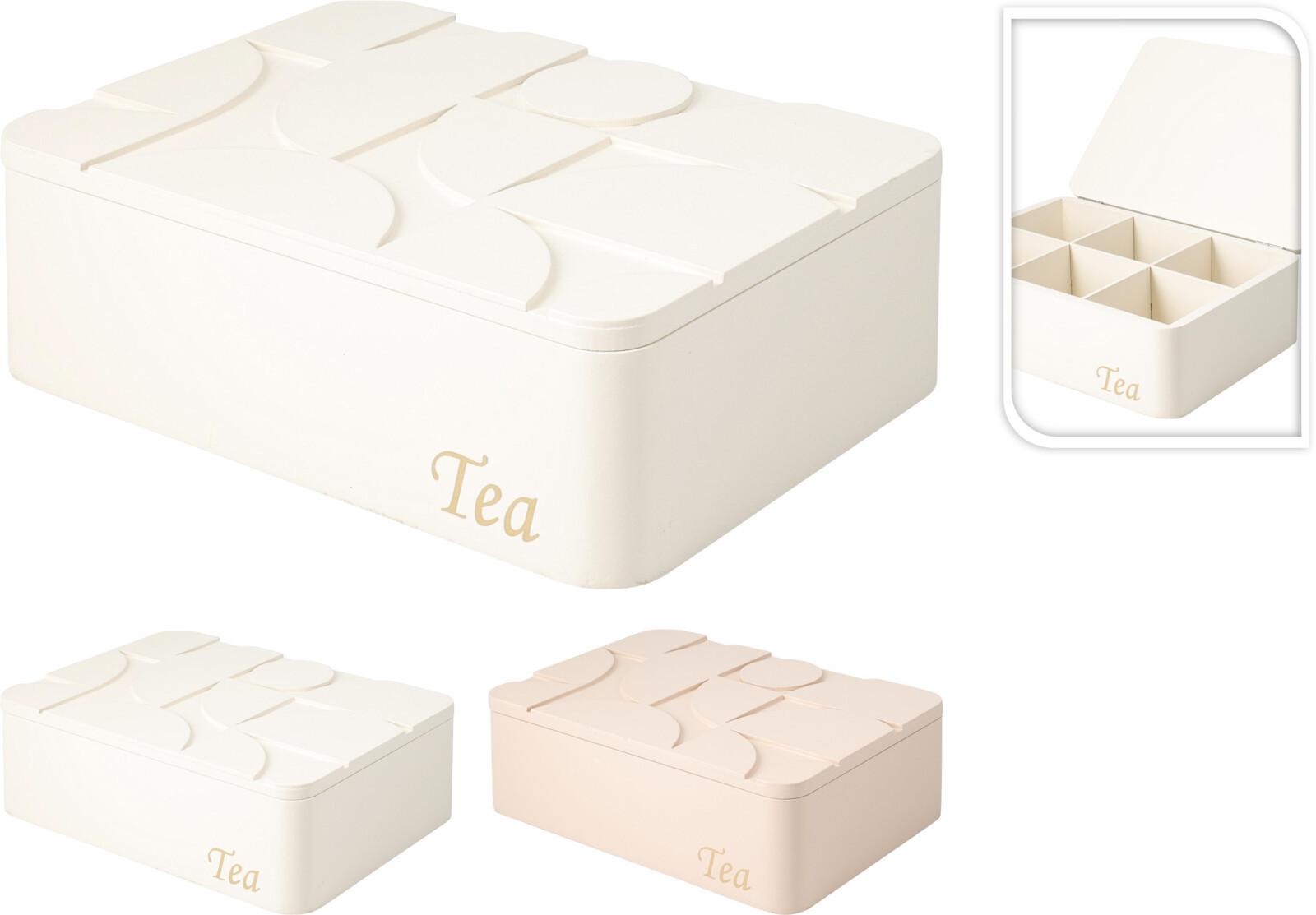 Teásdoboz Tea - terrakotta/fehér, Basics, fa (24/7.5/16cm)