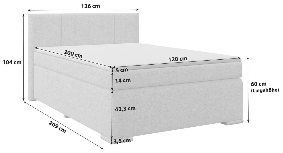 Boxspring Krevet Mira - tamno plava/srebrne boje, Konvencionalno, drvo/tekstil (120/200cm) - Best Price