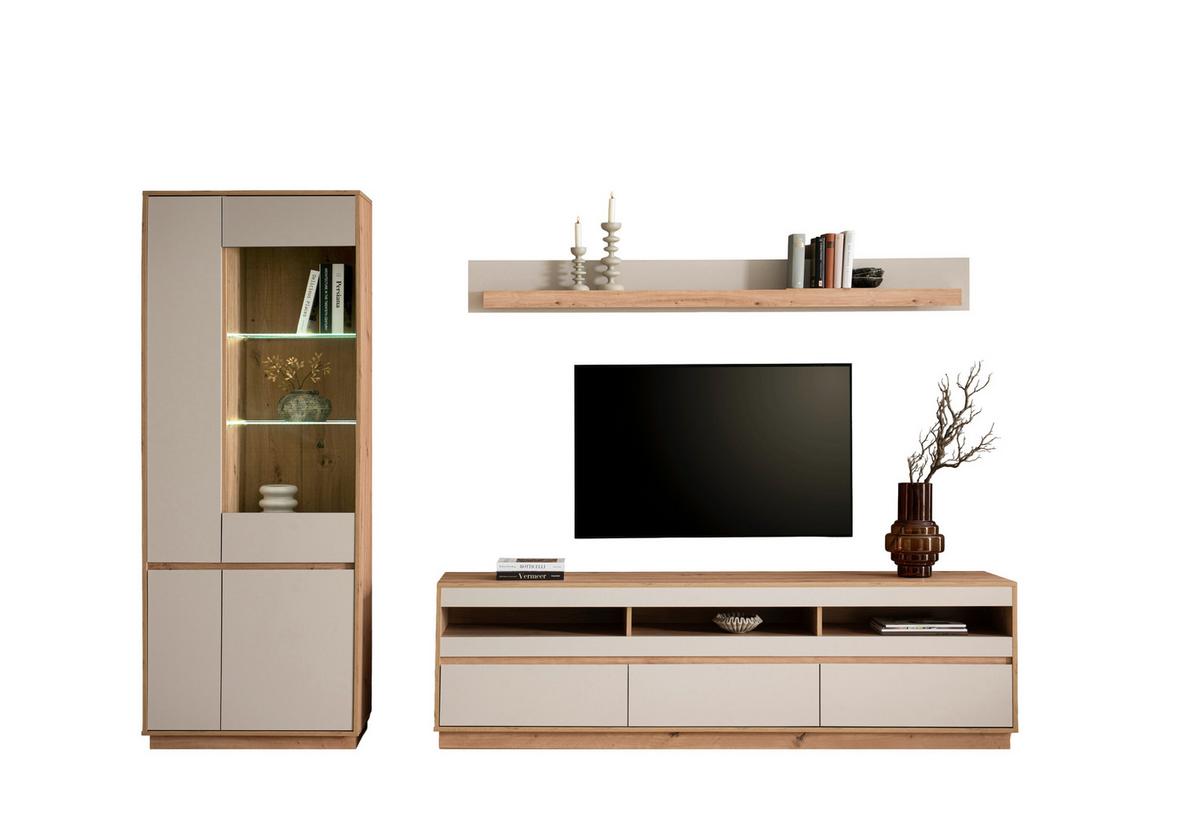 WOHNWAND SONORA - Kaschmir/Eiche Artisan, Design, Glas/Holzwerkstoff (292/205/40cm) - MID.YOU
