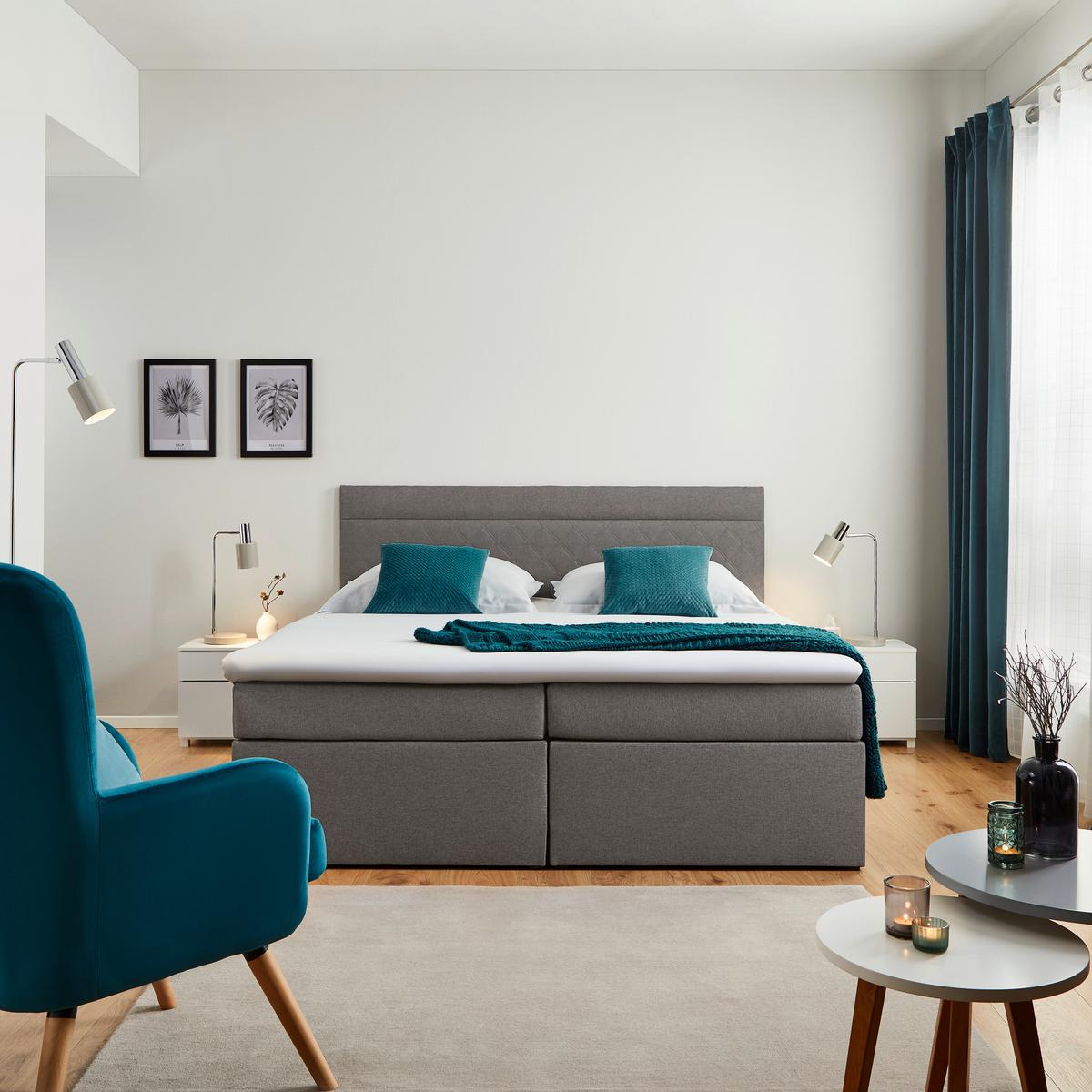 Pat tip boxspring ROSA 180x200 cm gri cu topper - gri, Modern, lemn/textil (180/200cm) - Bessagi Home