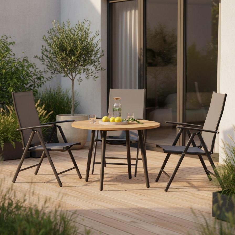 GARTENKLAPPSESSEL-SET AMALFI - Graphitfarben/Grau, MODERN, Textil/Metall (57/108/65cm) - Gardenson