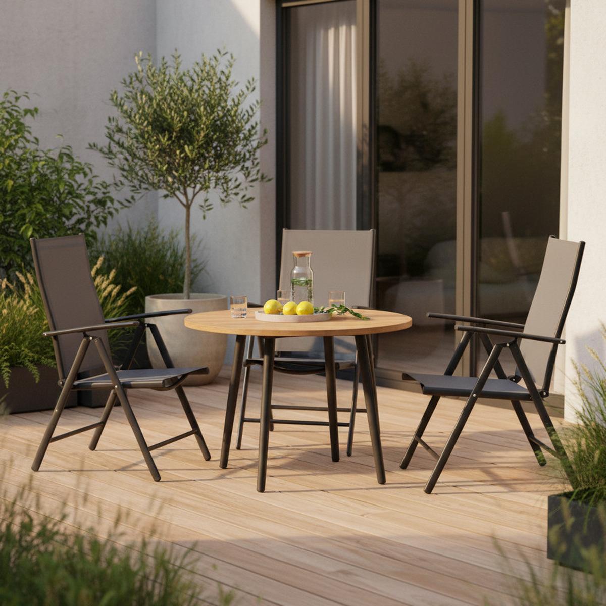 GARTENKLAPPSESSEL-SET AMALFI - Graphitfarben/Grau, MODERN, Textil/Metall (57/108/65cm) - Gardenson